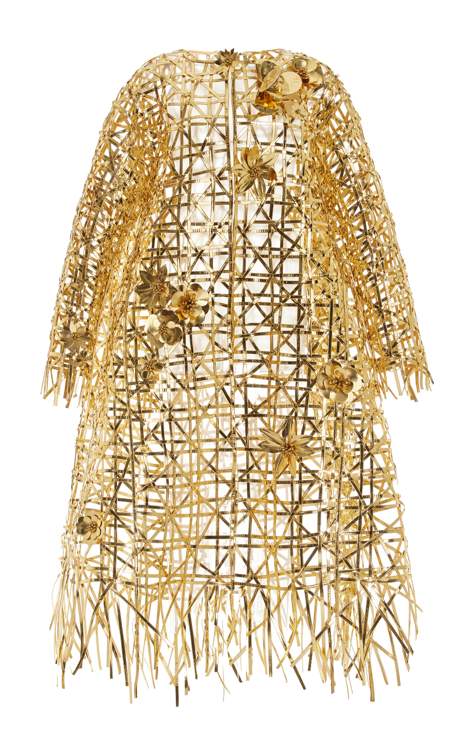 Shop Oscar De La Renta Lattice-embroidered Leather Coat In Gold