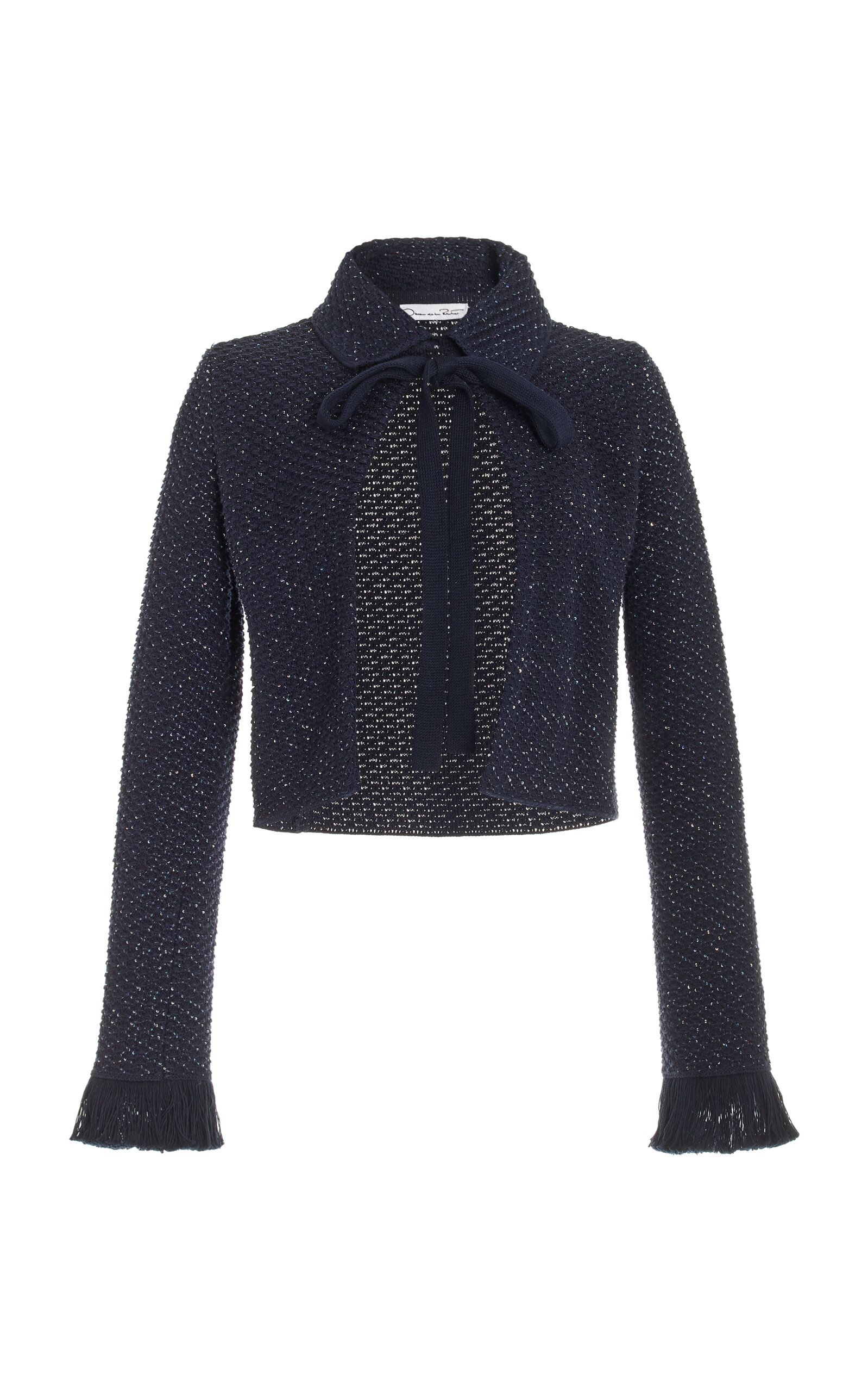 Oscar De La Renta Sequined Cotton-blend Jacket In Navy