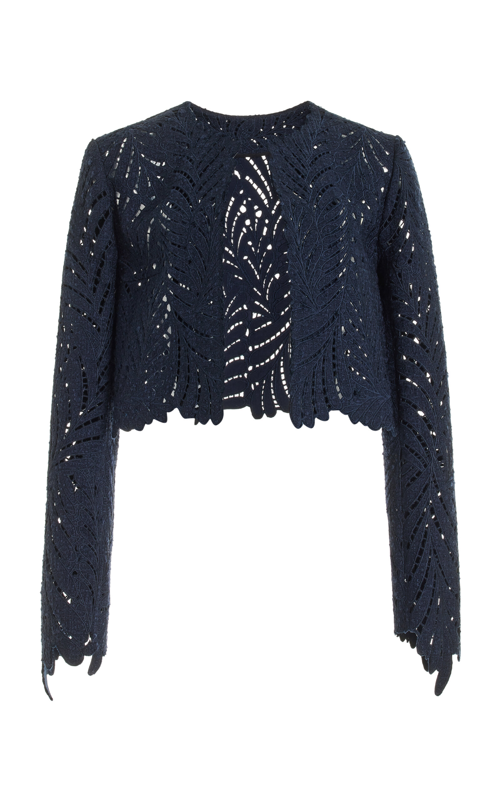 Shop Oscar De La Renta Cutout Wool-tweed Jacket In Navy