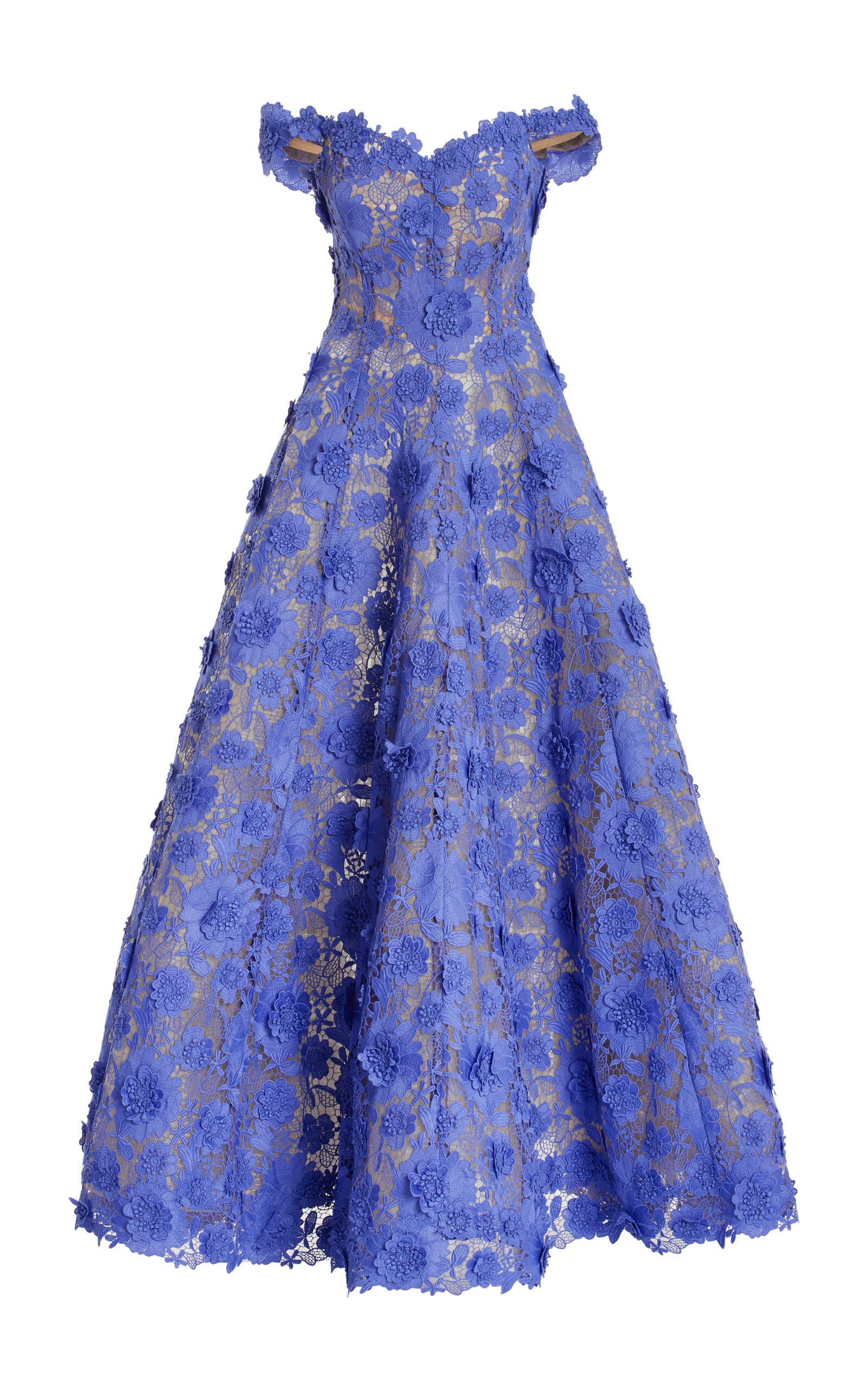 Oscar De La Renta Off-the-shoulder Guipure-lace Maxi Dress In Purple