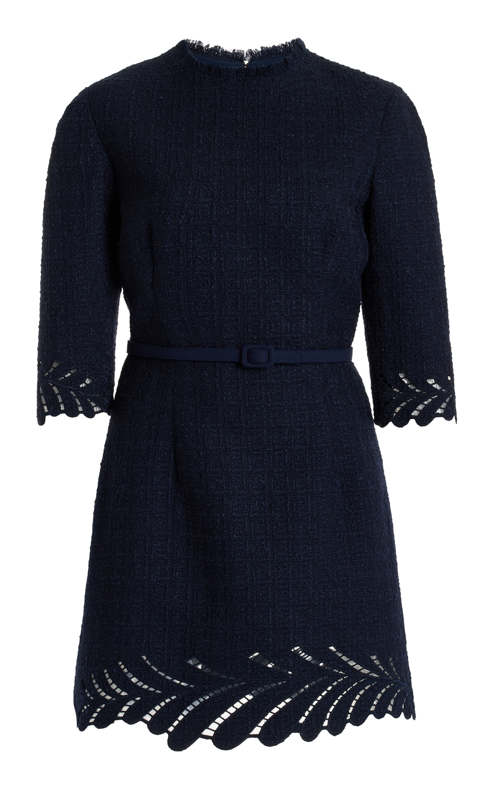 Oscar De La Renta Fern-embroidered Wool-tweed Mini Dress In Navy