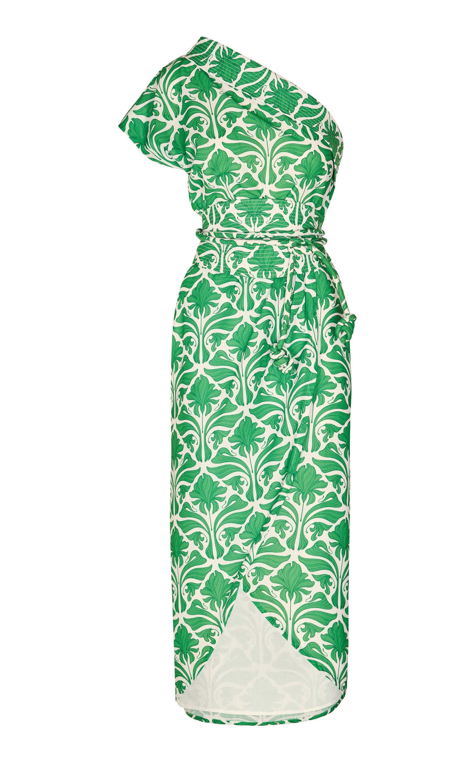 Andres Otalora Pinar Del Rio Belted Asymmetric Linen Midi Dress In Green