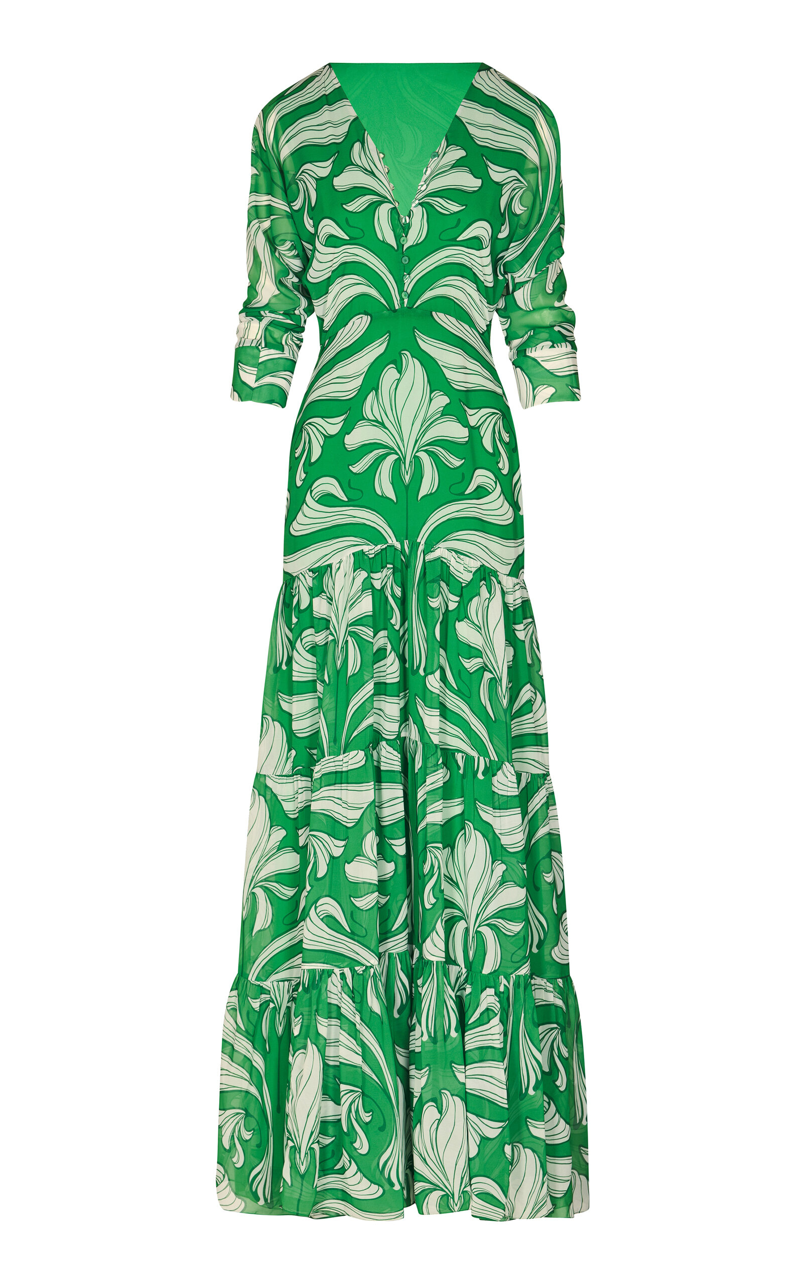 Andres Otalora El Malecon Tiered Chiffon Maxi Dress In Green