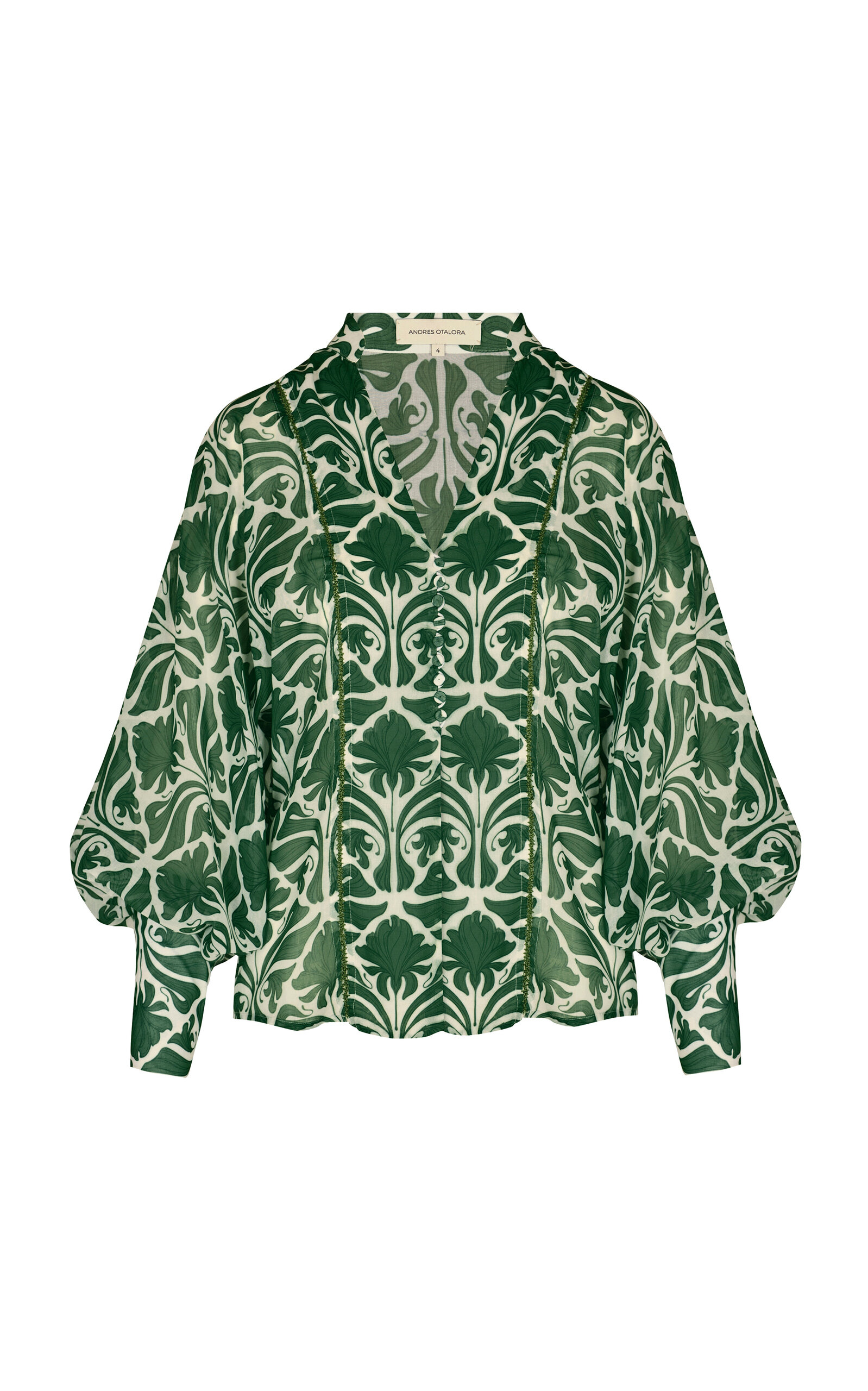 Andres Otalora El Centro Puff-sleeve Linen Blouse In Green