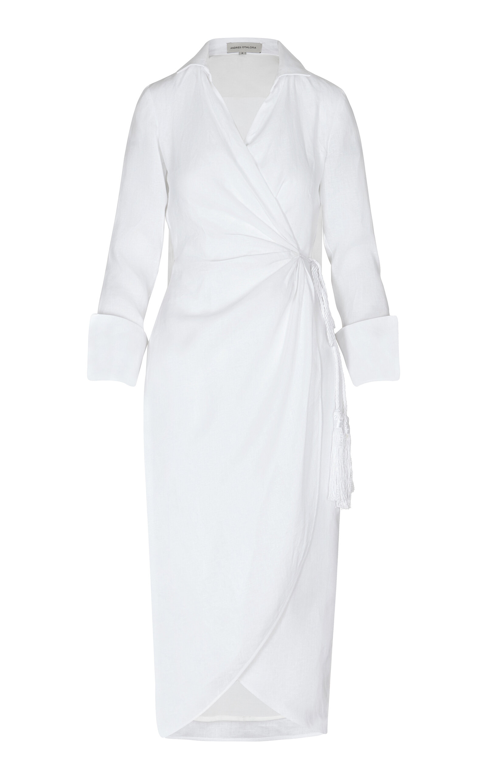 Andres Otalora Santa Clara Linen Midi Wrap Dress In Off-white