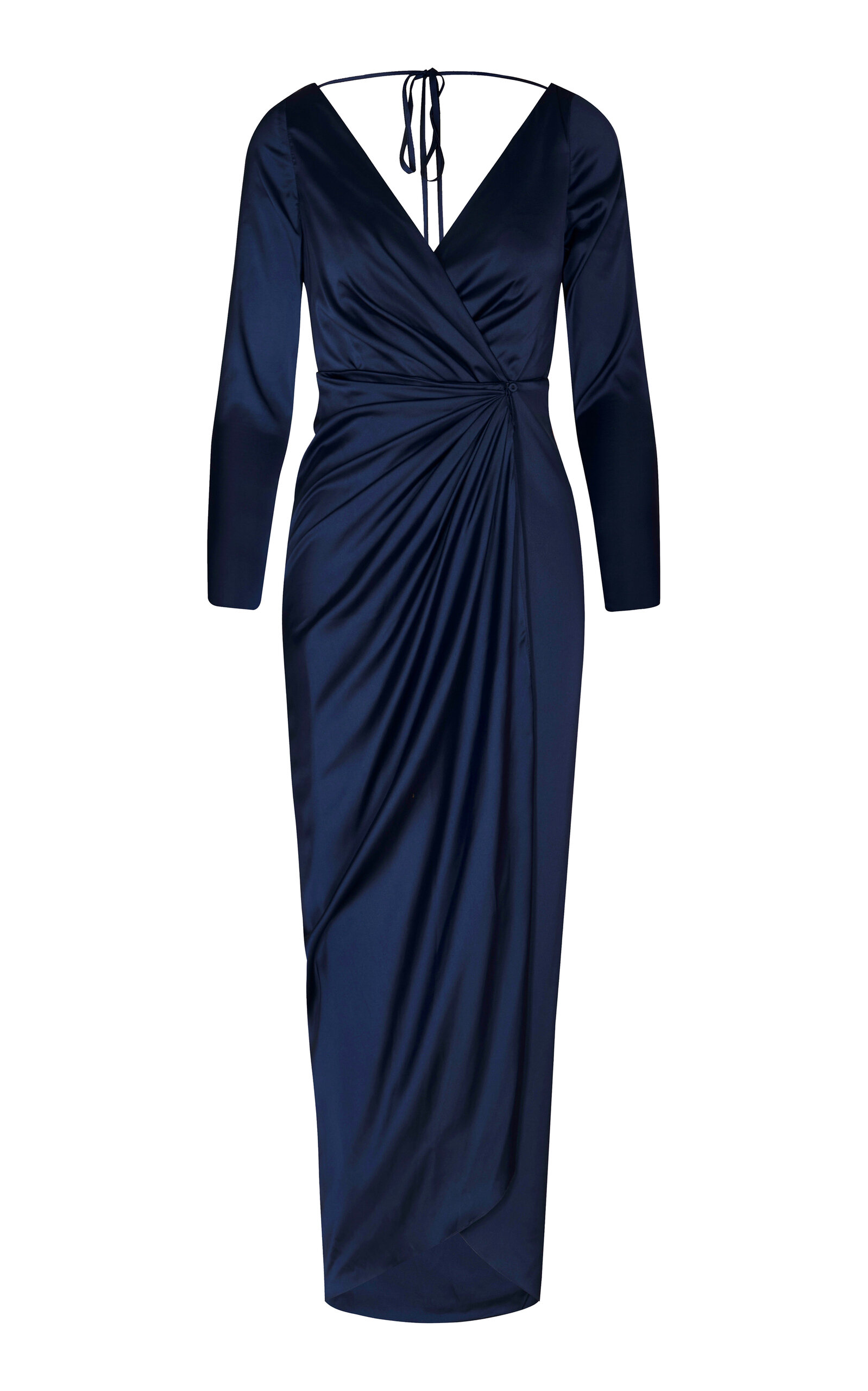 Andres Otalora Tumbao Gathered Silk Satin Midi Dress In Navy