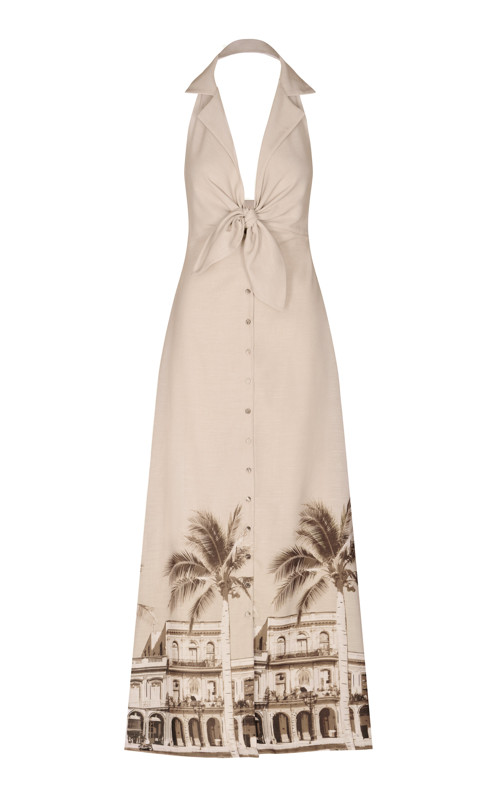 Cubana Tie-Detailed Linen Halter Maxi Dress