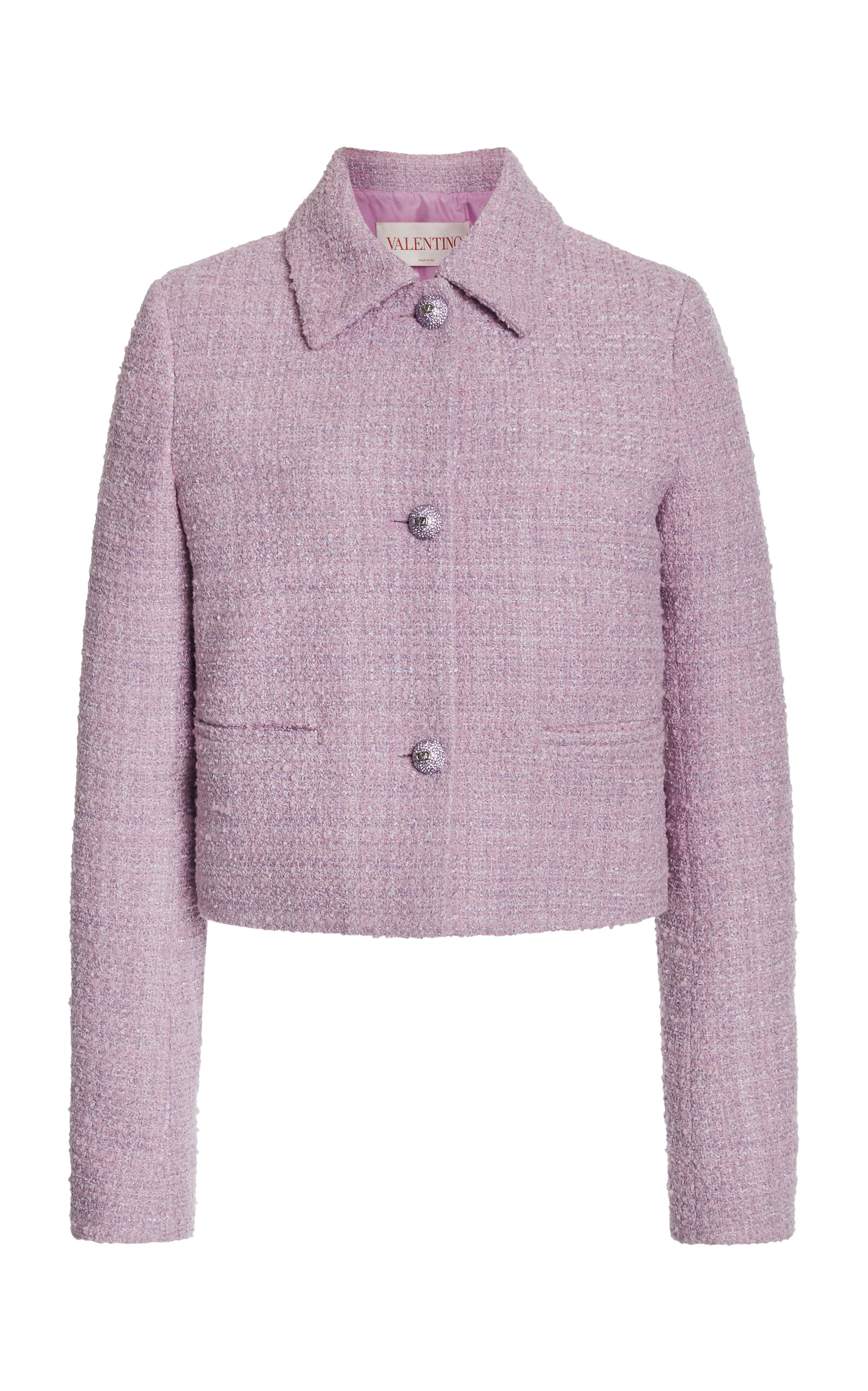 Valentino Cropped Tweed Jacket In Purple