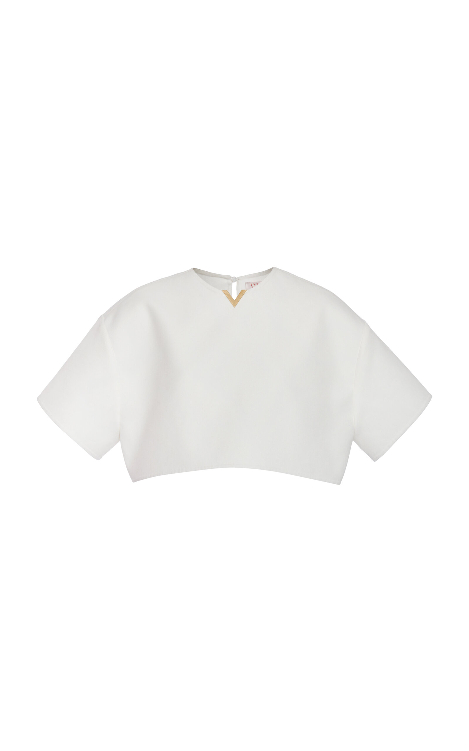 Valentino Cropped Cotton-blend Gabardine Top In White