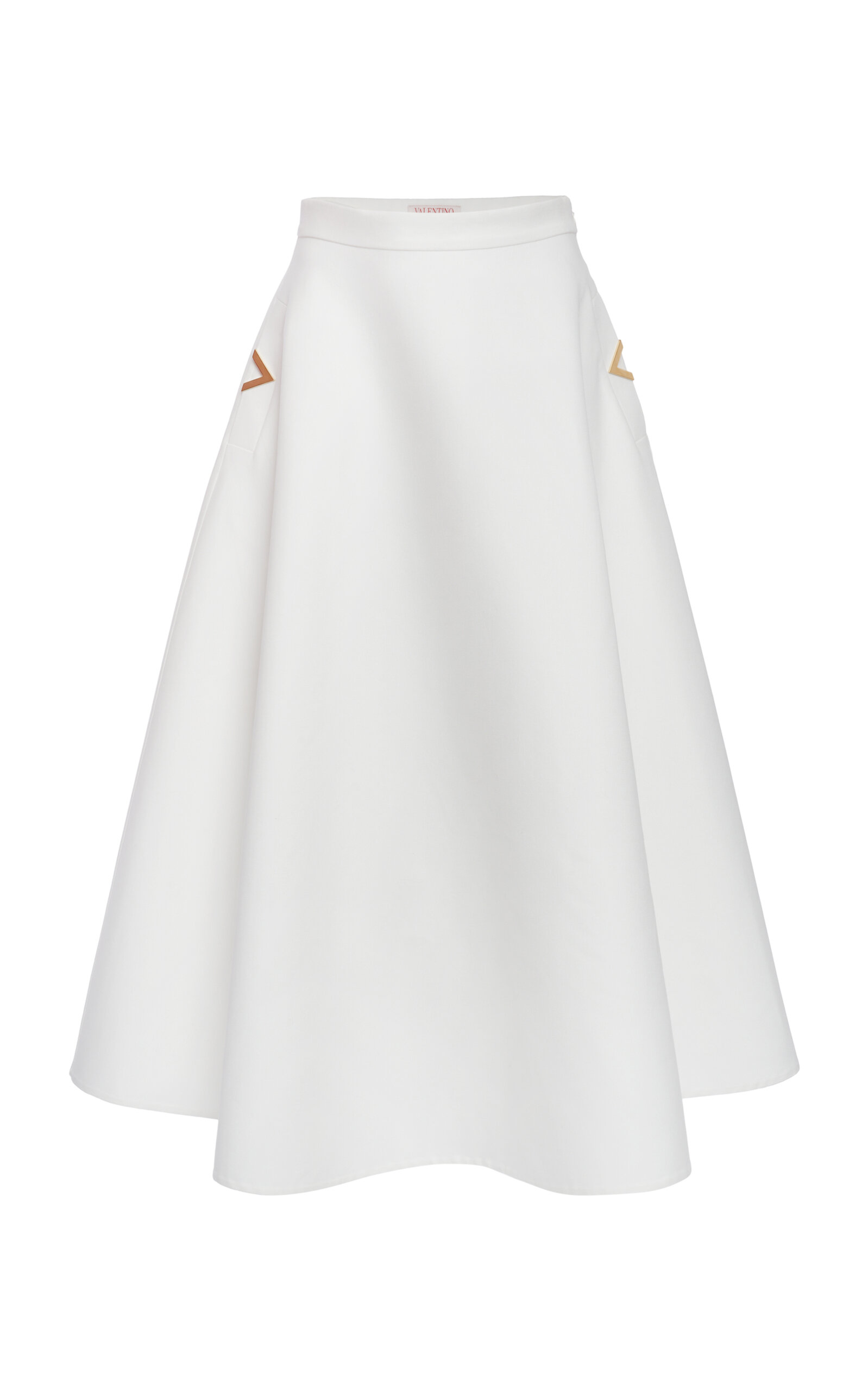 Valentino Full Gabardine Midi Skirt In White