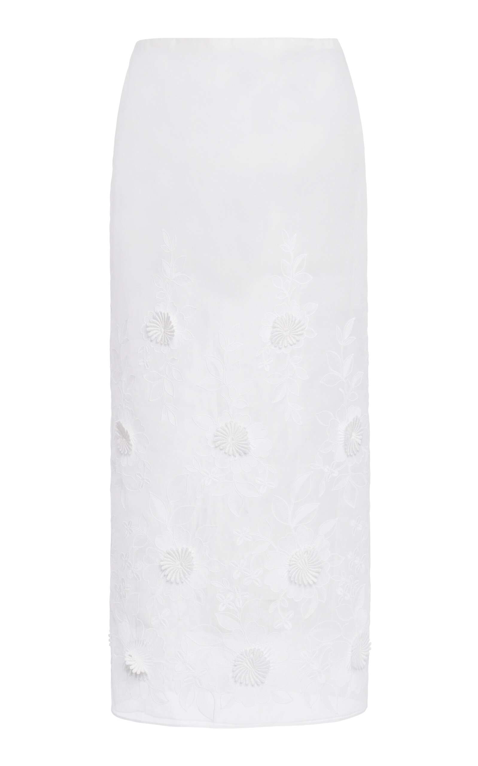 Valentino Lace Organza Midi Pencil Skirt In White