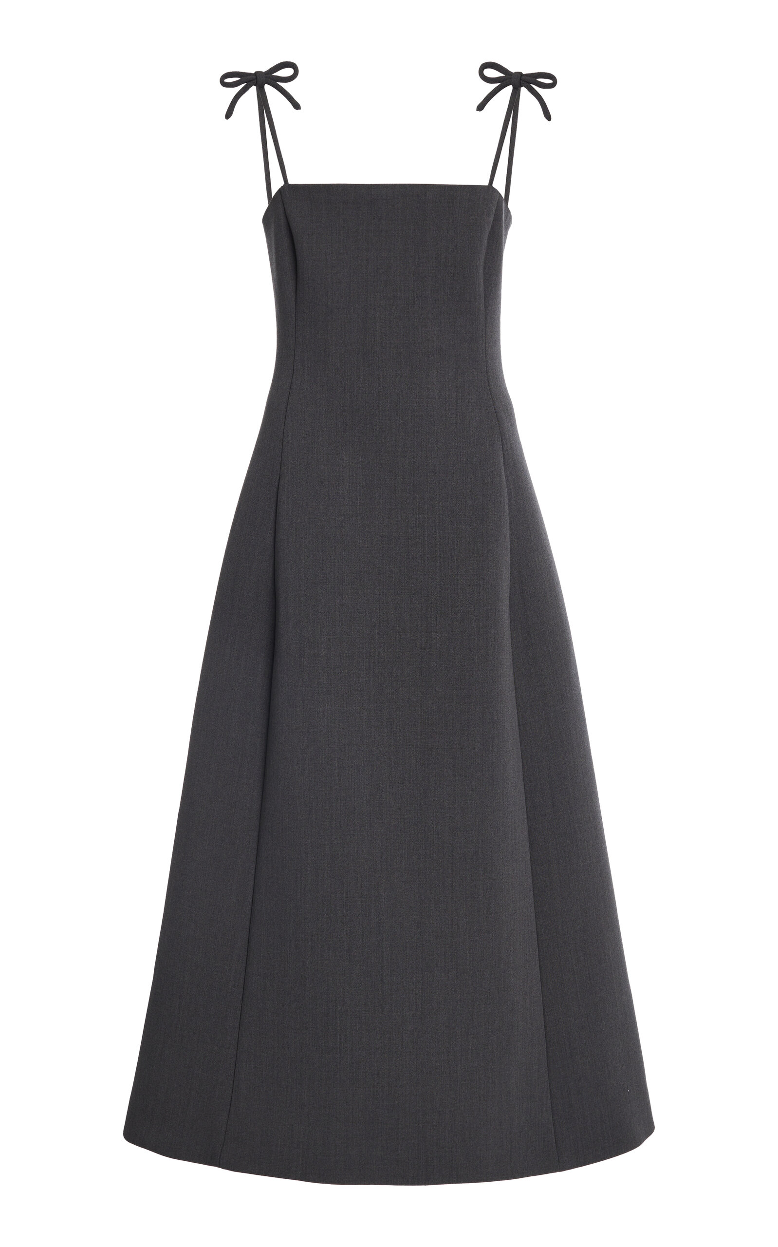 Shop Valentino Tie-shoulder Wool Gabardine Midi Dress In Dark Grey