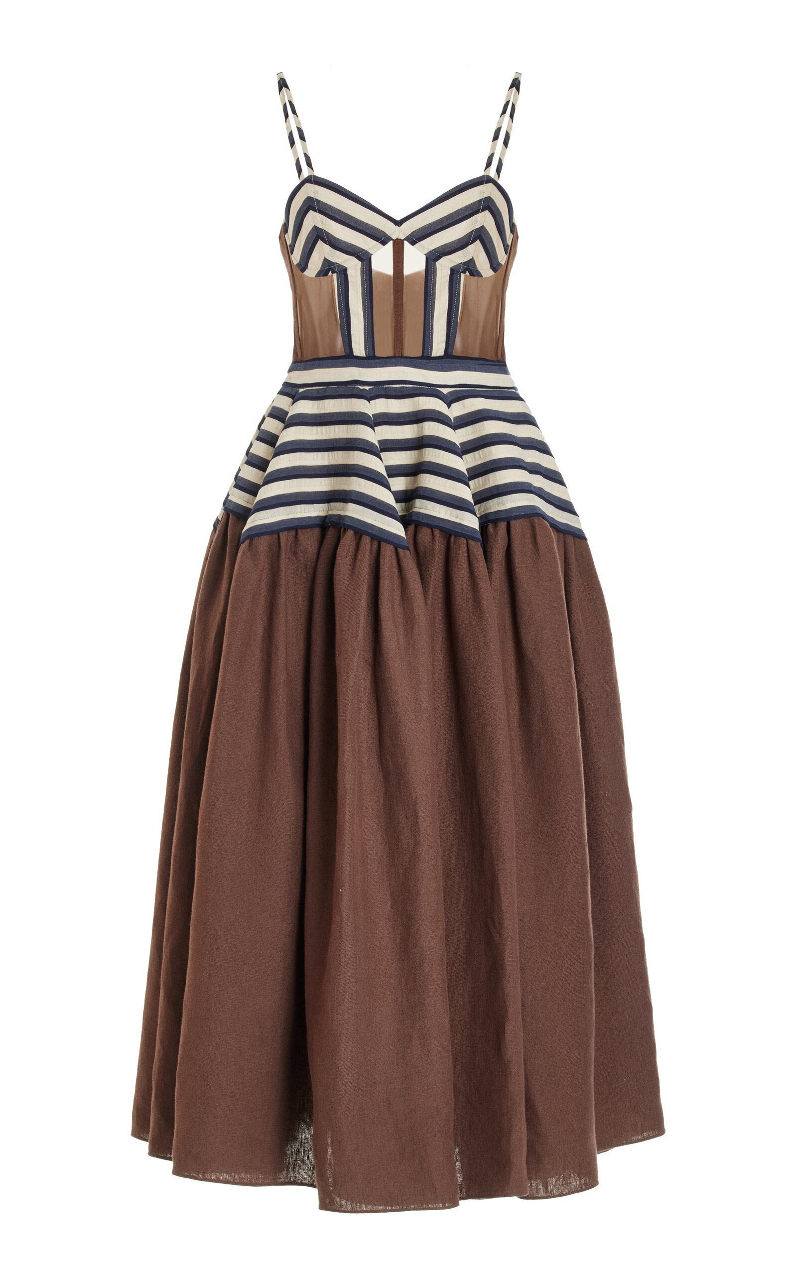 Golden Afternoon Striped Linen Midi Dress