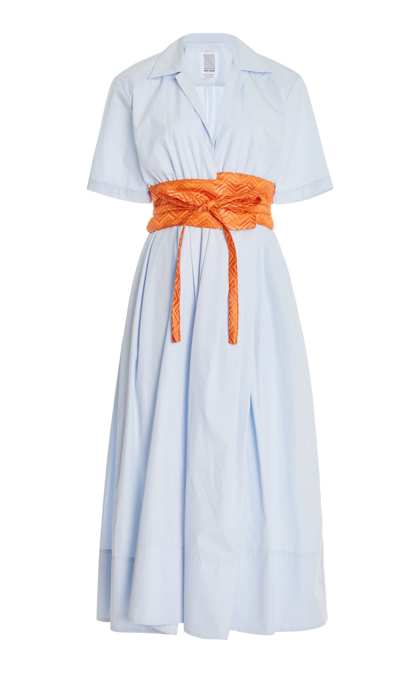 Obi-Belted Cotton Midi Shirt Dress