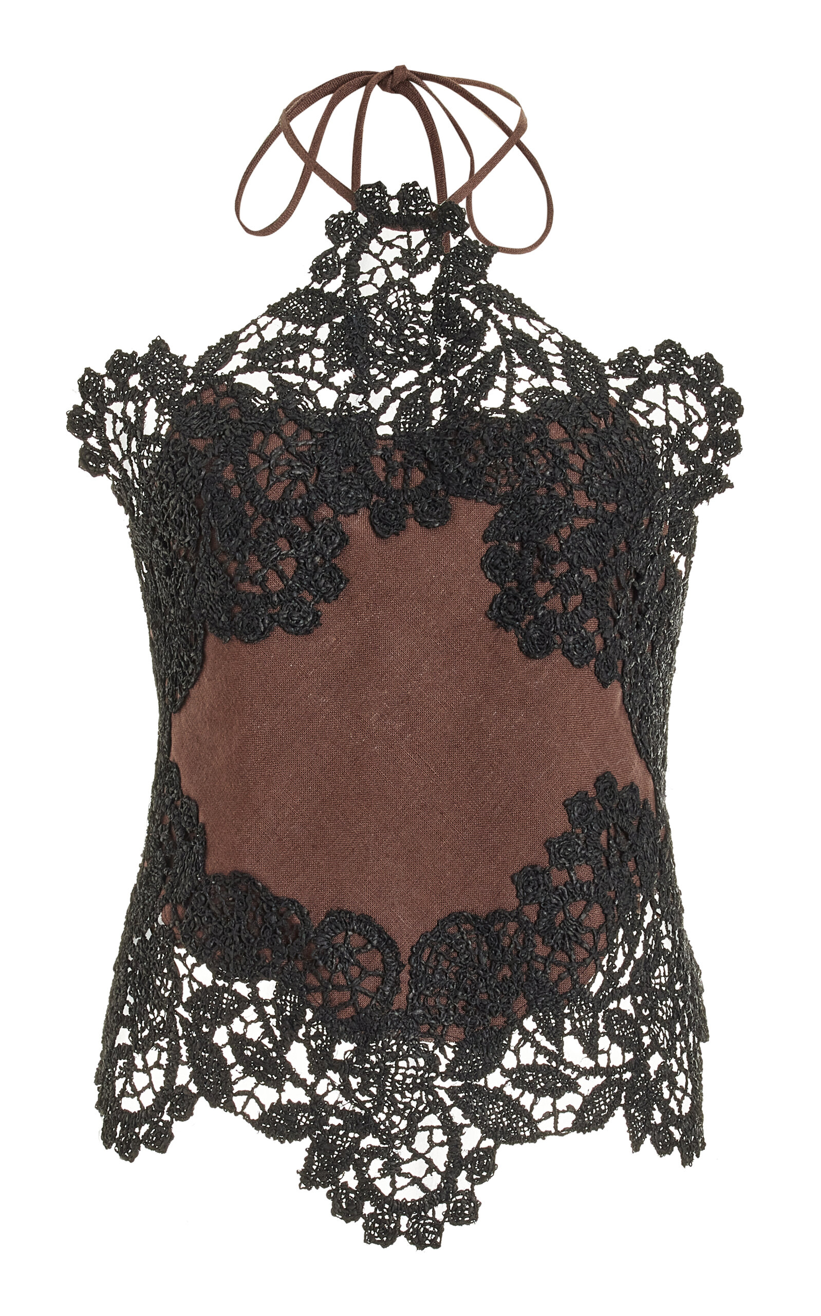 Lace-Detailed Linen Halter Top