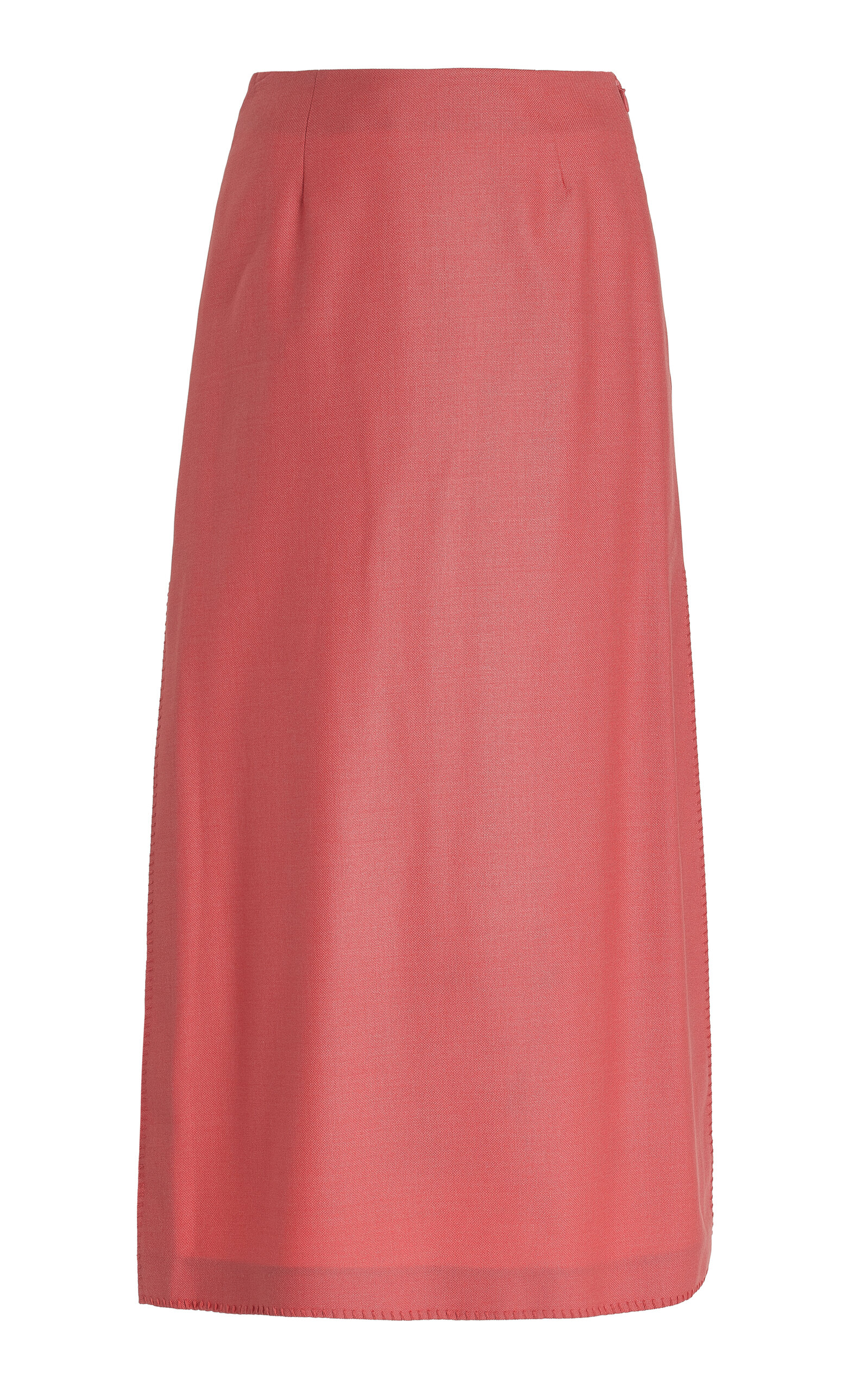 Shop Gabriela Hearst Defina Top-stitched Wool-silk Midi Skirt In Pink