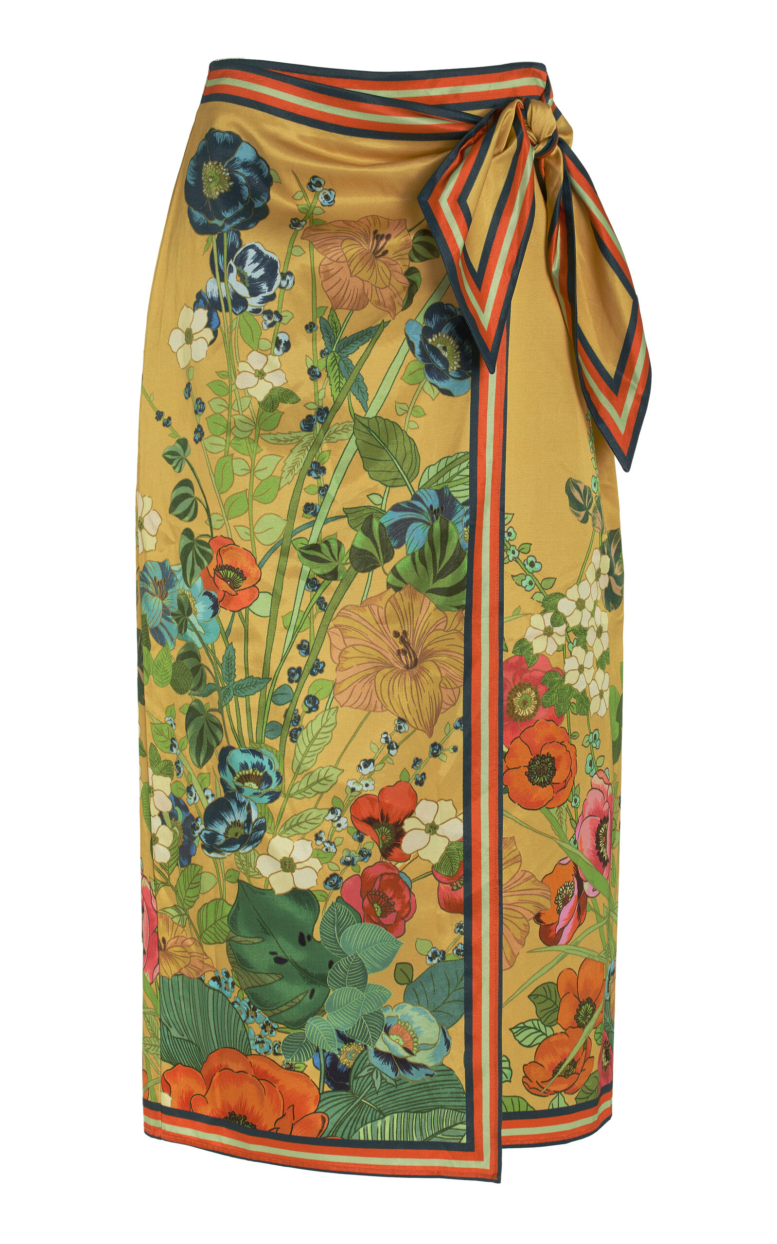 Shop Alemais Cresida Floral Linen-blend Midi Wrap Skirt In Yellow