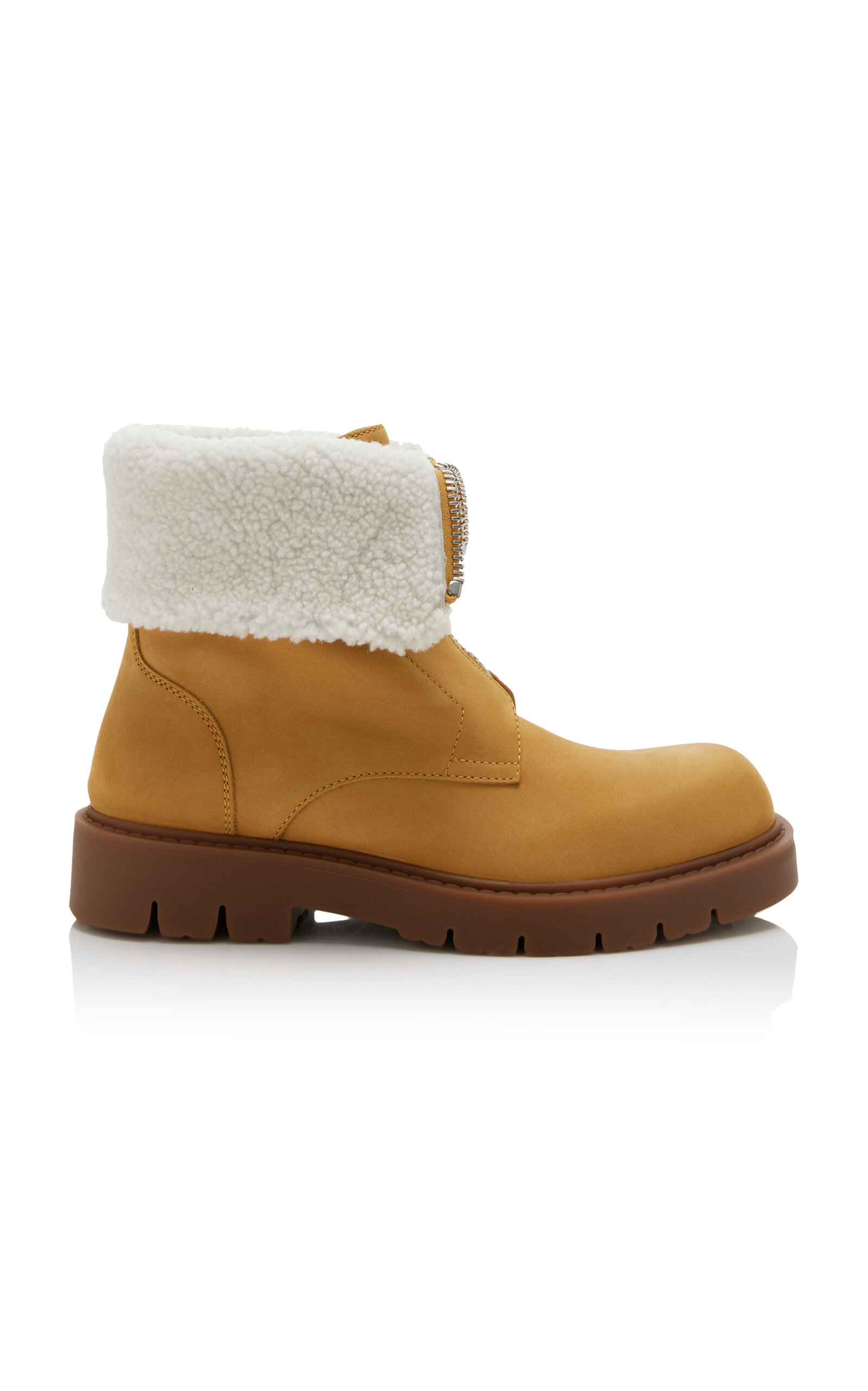 Shop Bottega Veneta Haddock Shearling-lined Nubuck Ankle Boots In Tan