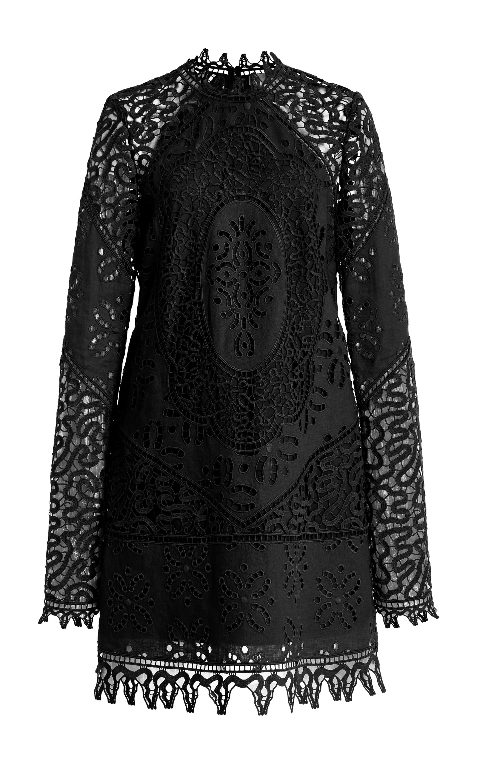 Shop Ulla Johnson Eleni Eyelet-lace Linen Mini Dress In Black