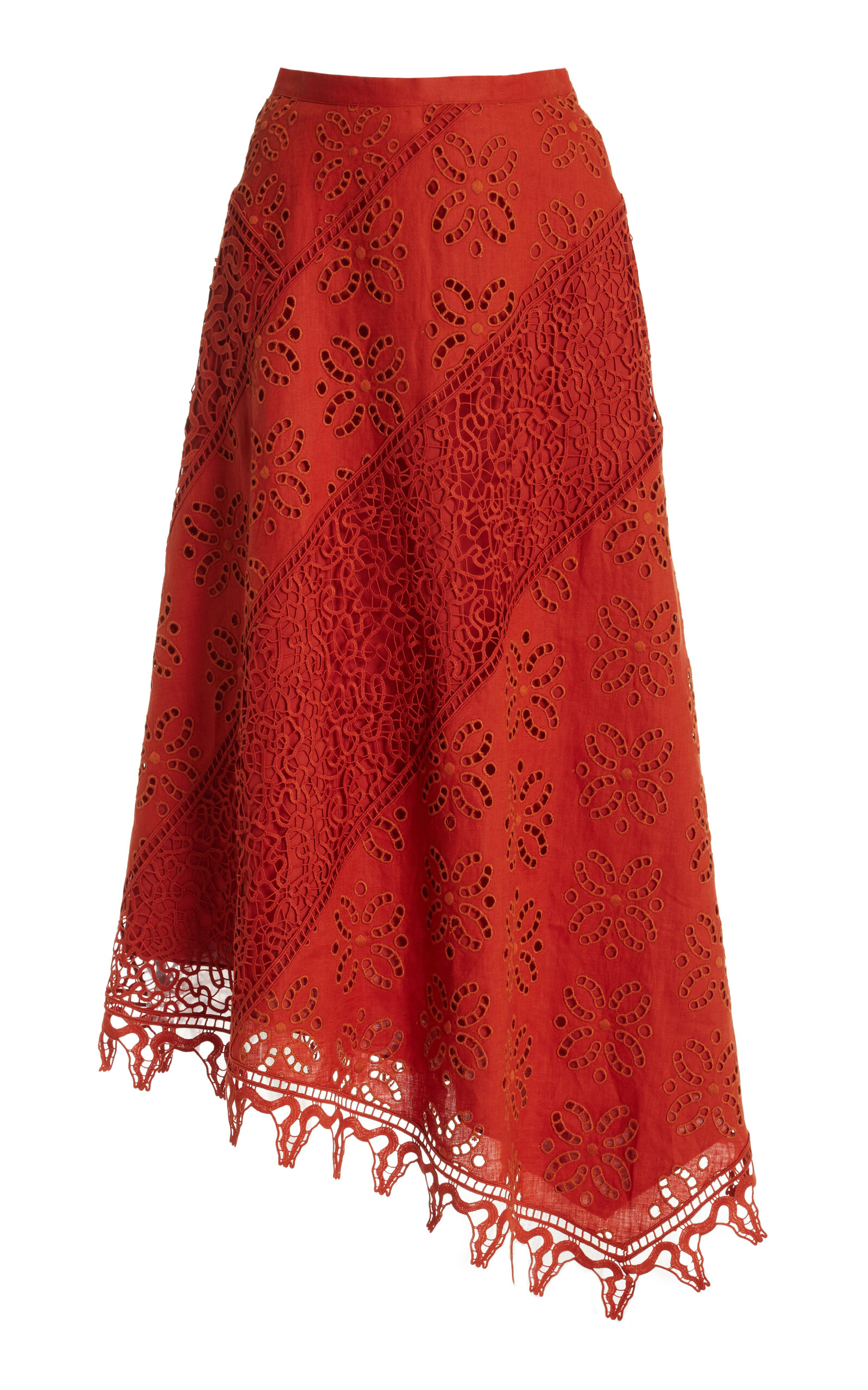 Ulla Johnson Solara Eyelet-lace Linen Maxi Skirt In Red