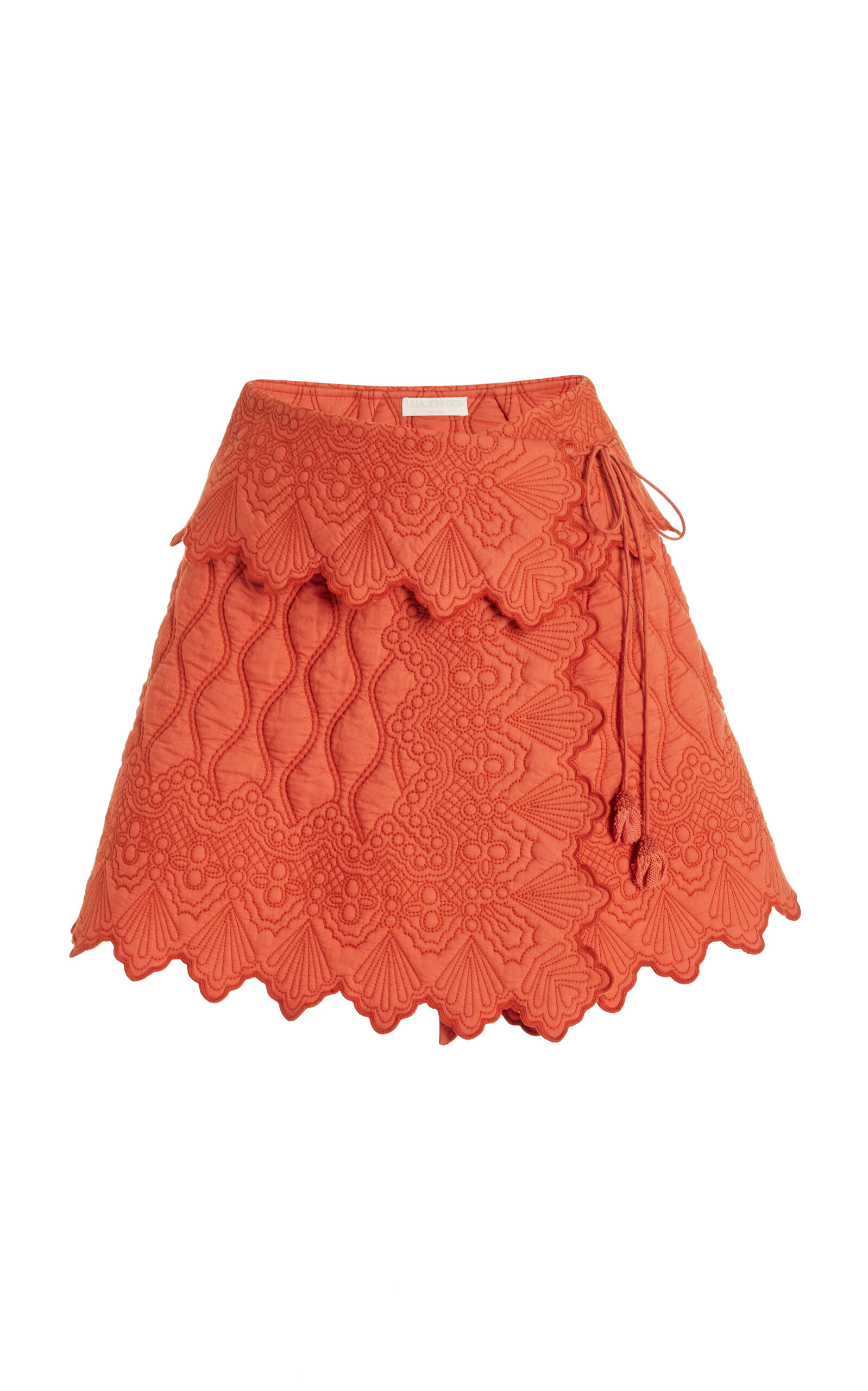 Shop Ulla Johnson Taryn Embroidered Quilted-cotton Mini Skirt In Red