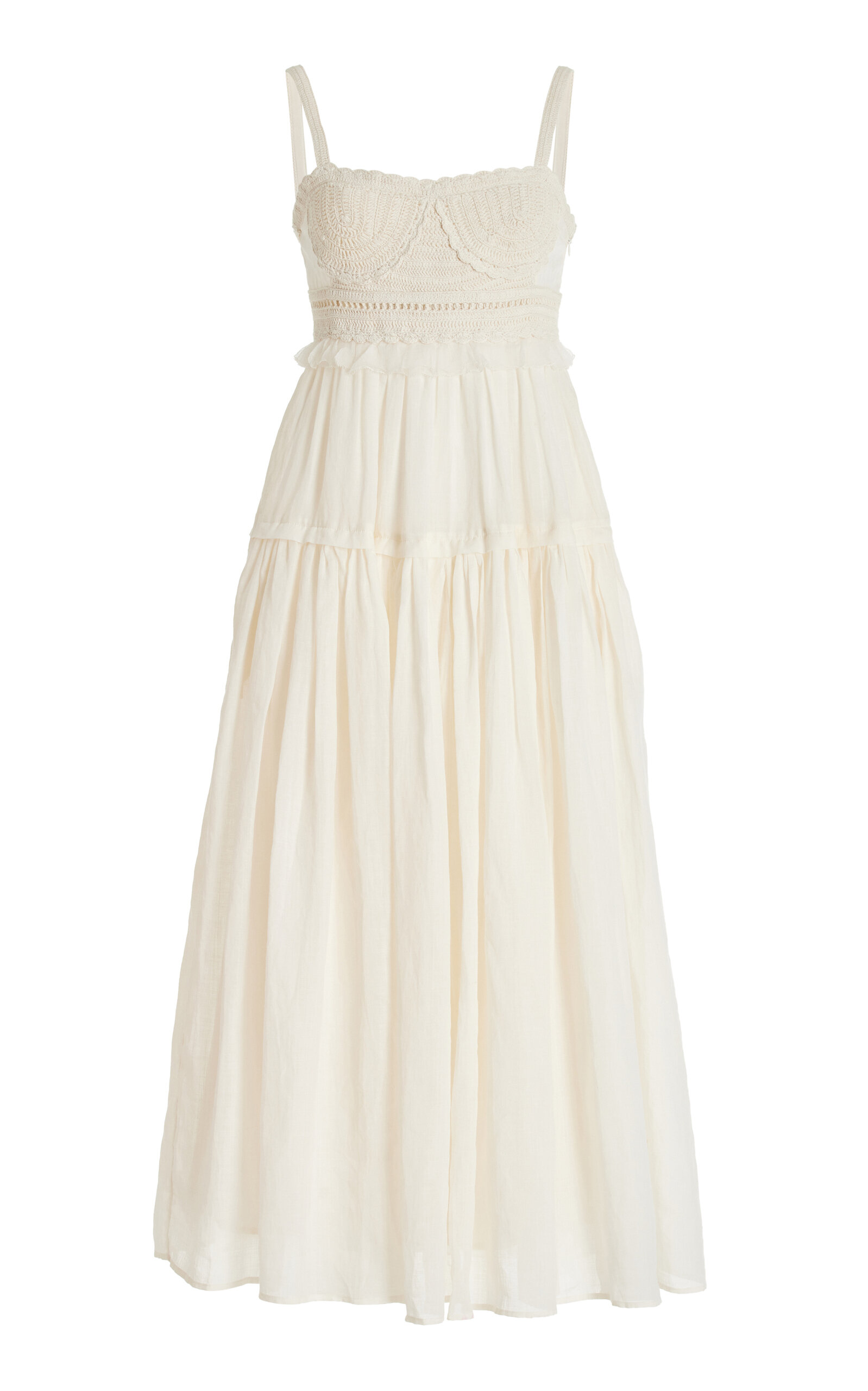 Shop Ulla Johnson Gisella Crochet-detailed Midi Dress In White