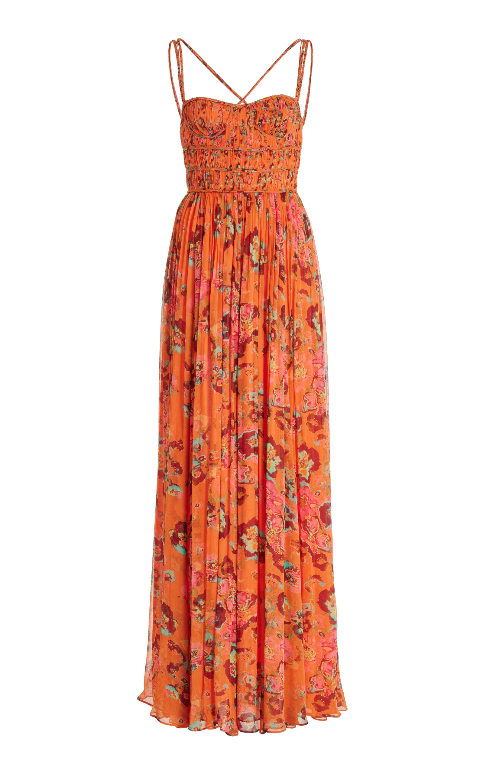 Shop Ulla Johnson Ines Floral-printed Silk Maxi Dress In Orange