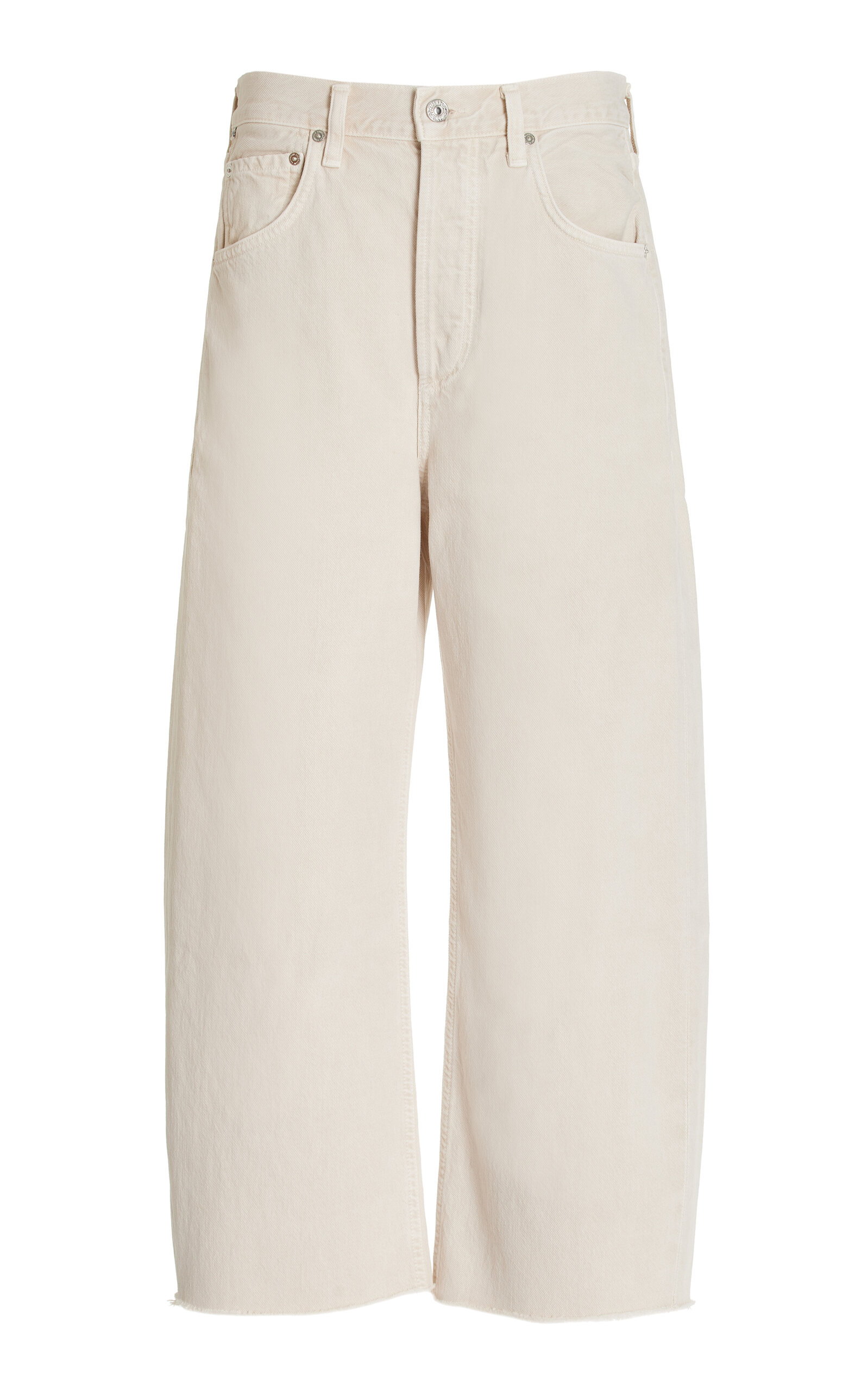 Shop Citizens Of Humanity Ayla Rigid High-rise Cropped Raw-edge Wide-leg Jeans In Ivory