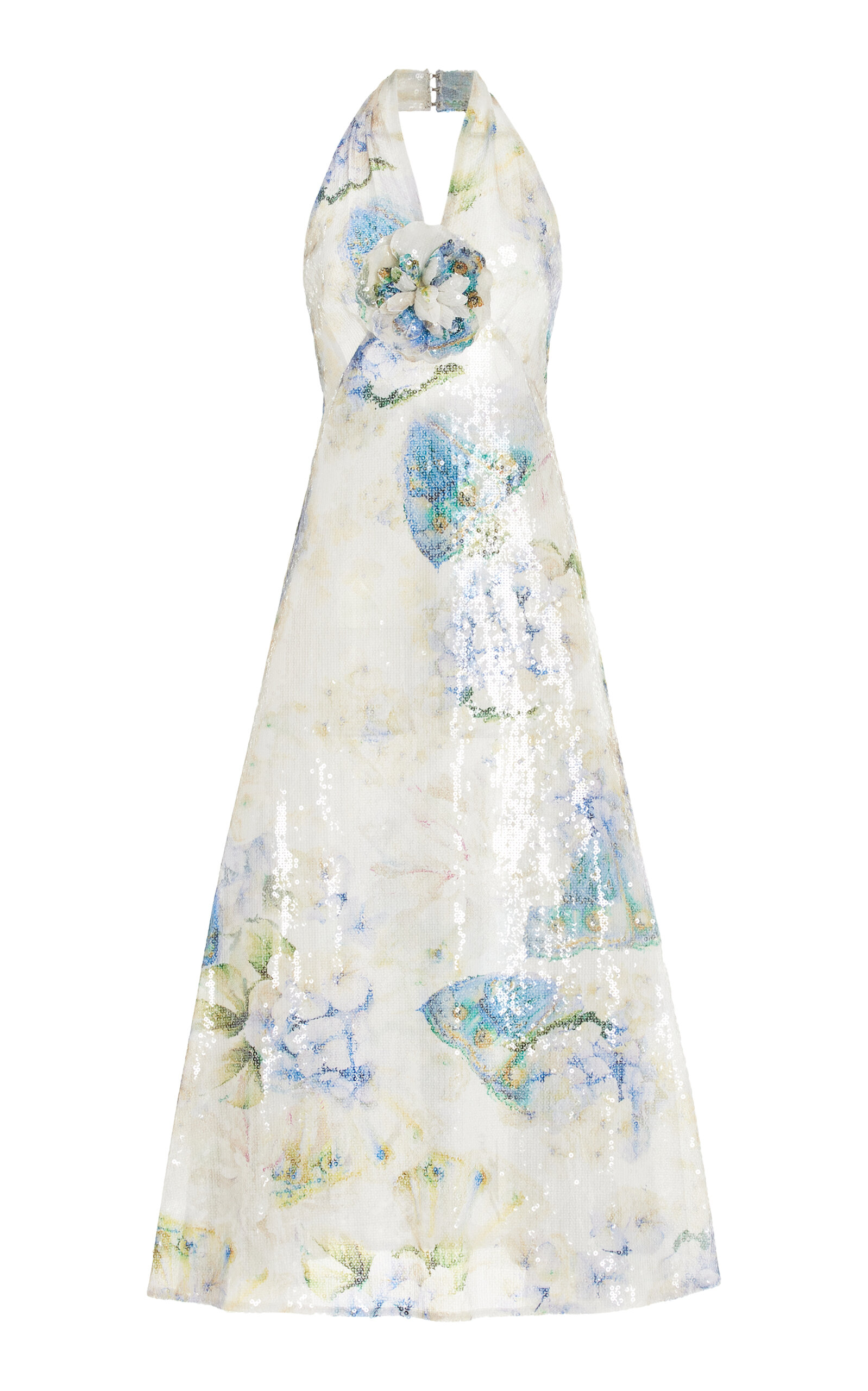 Shop Rodarte Flower-detailed Sequined Floral Halter Dress In Multi