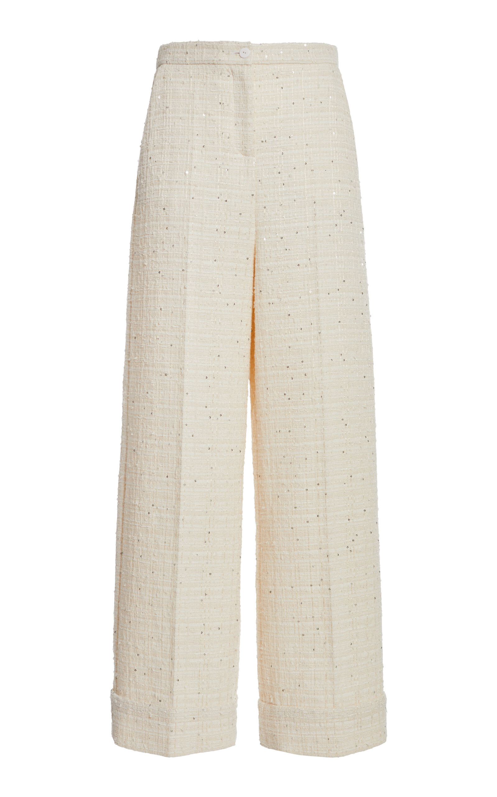 Valentino Textured Tweed Wide-leg Pants In White