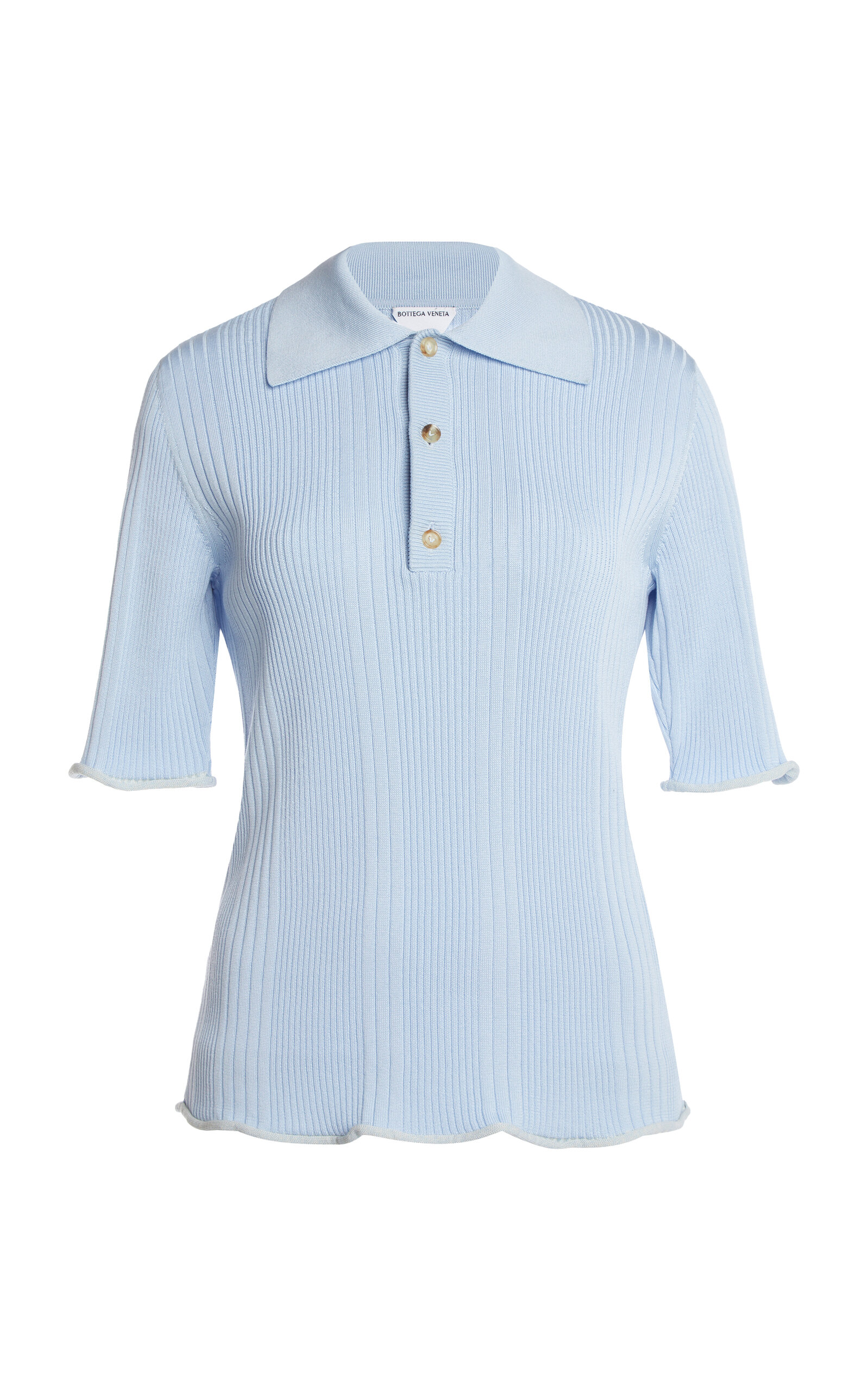 Shop Bottega Veneta Ribbed Cotton Polo Shirt In Blue
