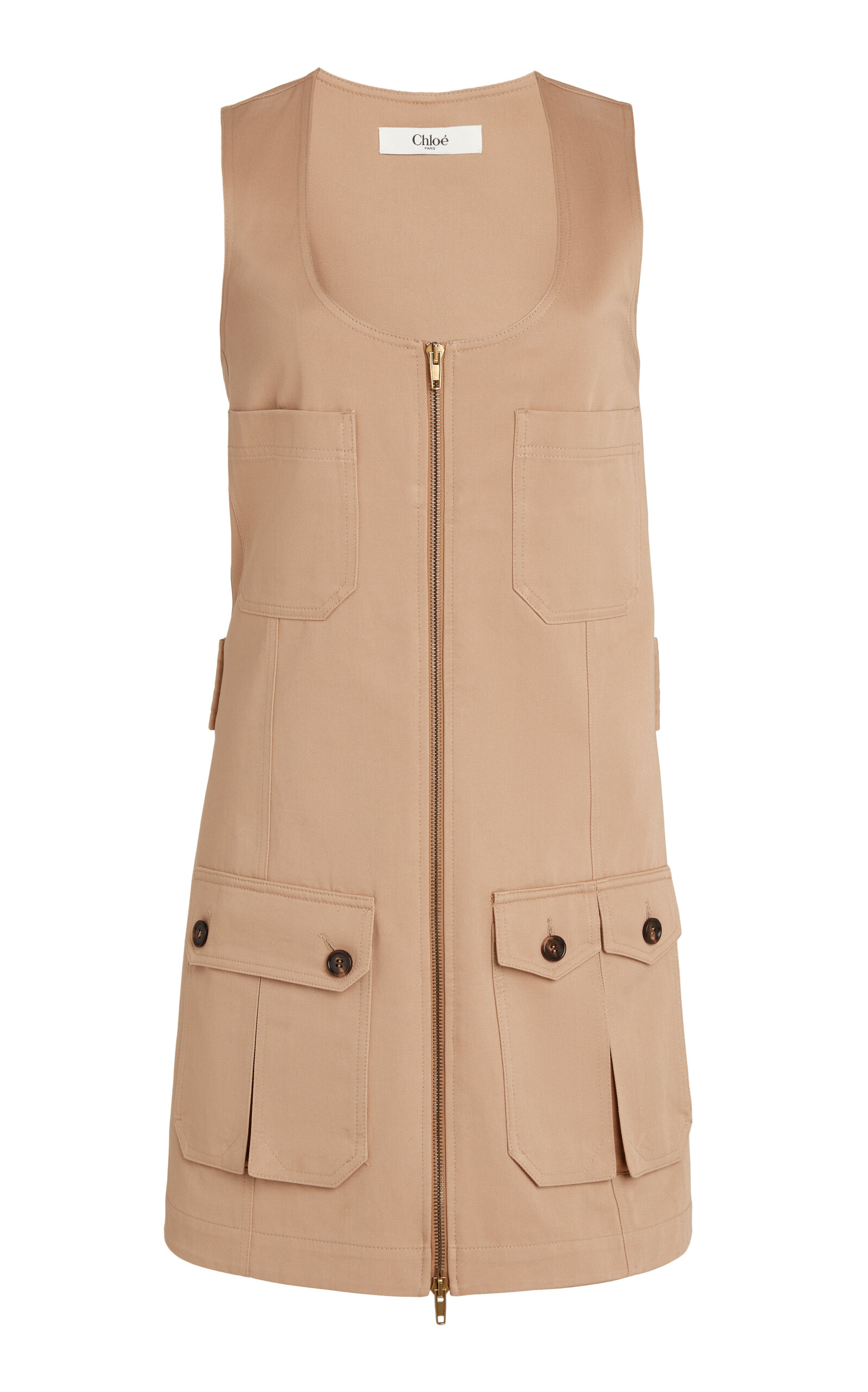 Shop Chloé Zipped Utility Cotton Mini Dress In Brown