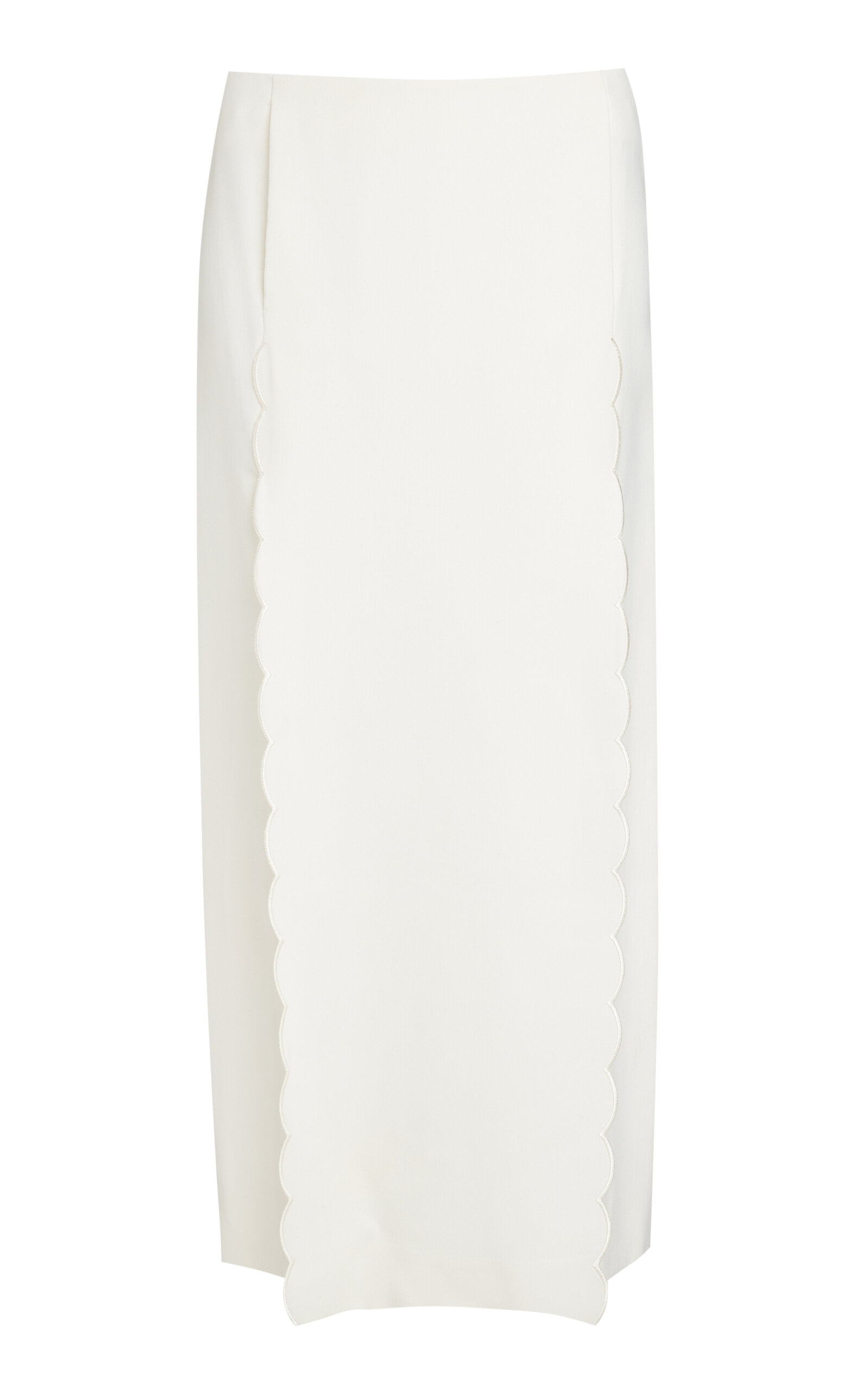 Shop Chloé Scalloped Twill Pencil Midi Skirt In White