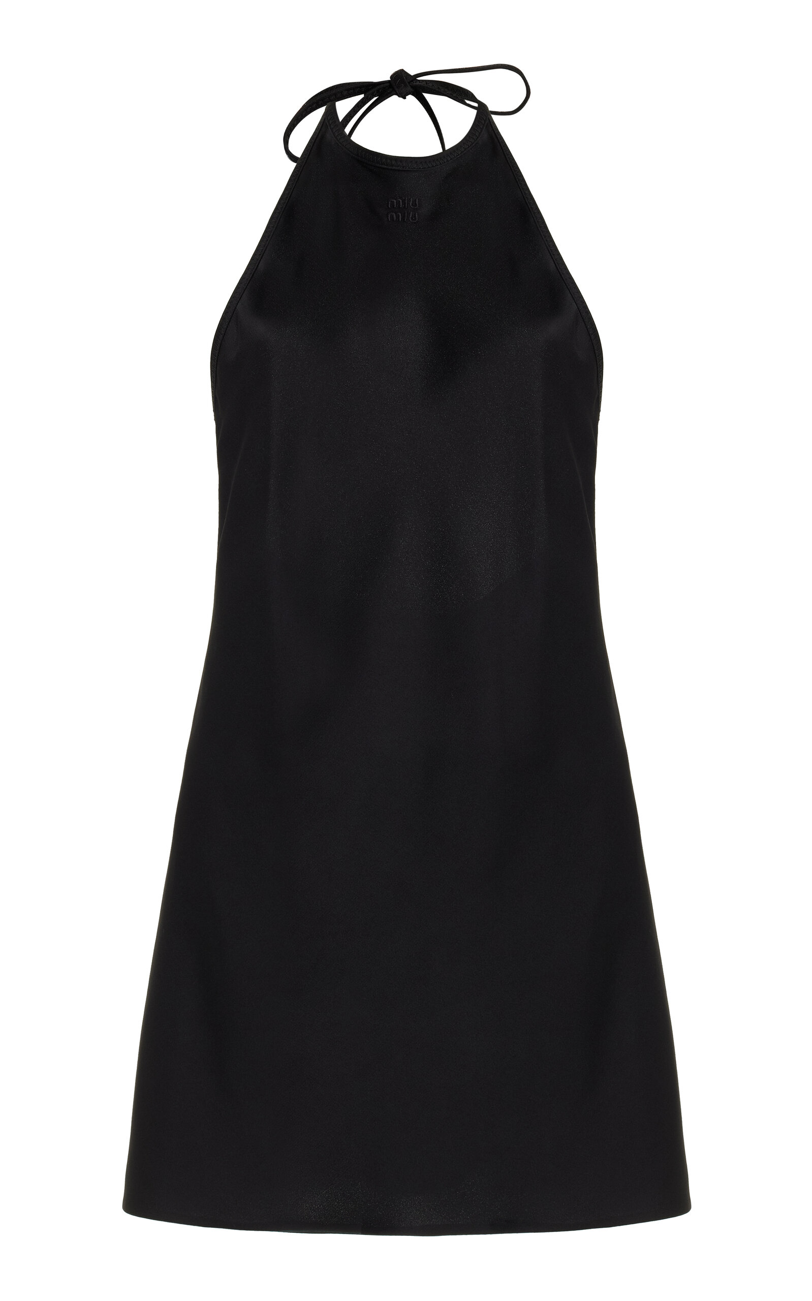 Shop Miu Miu Envers Satin Halter Mini Dress In Black