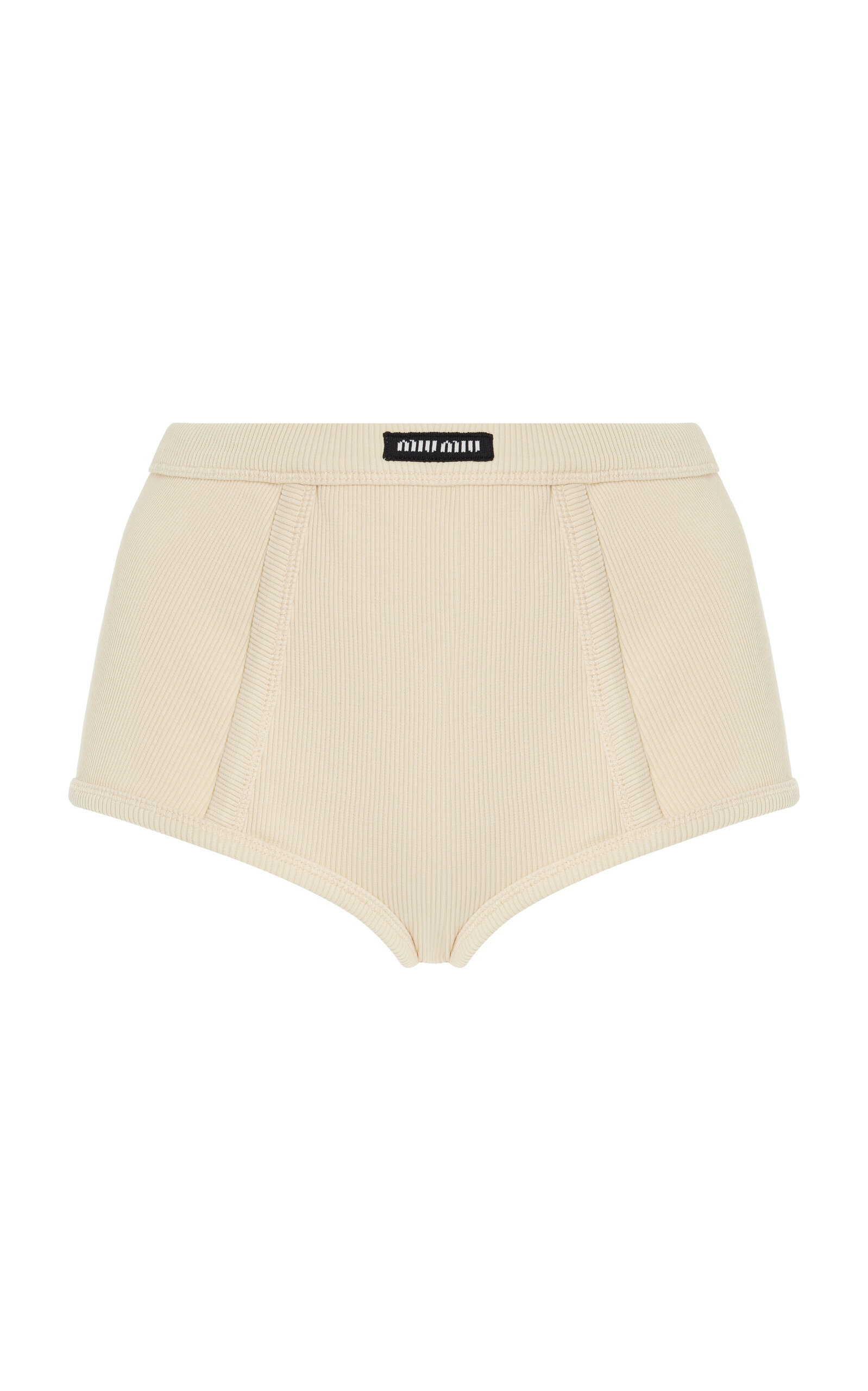 Shop Miu Miu Ribbed Cotton Briefs In Neutral