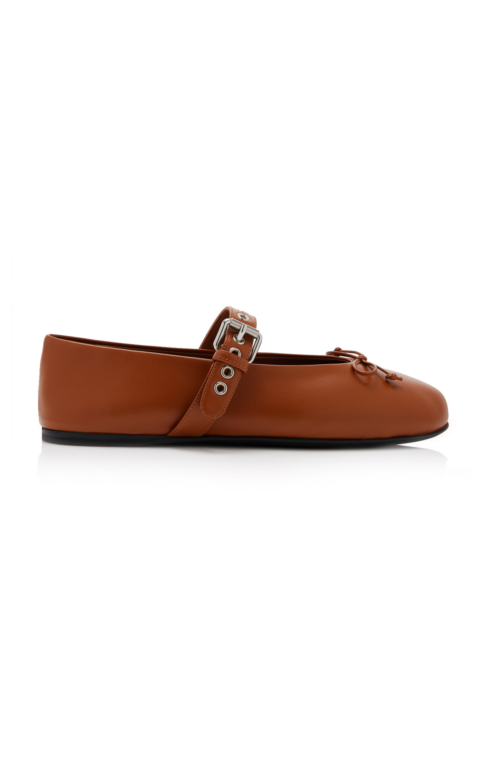 Shop Miu Miu Buckle-strap Leather Ballet Flats In Tan