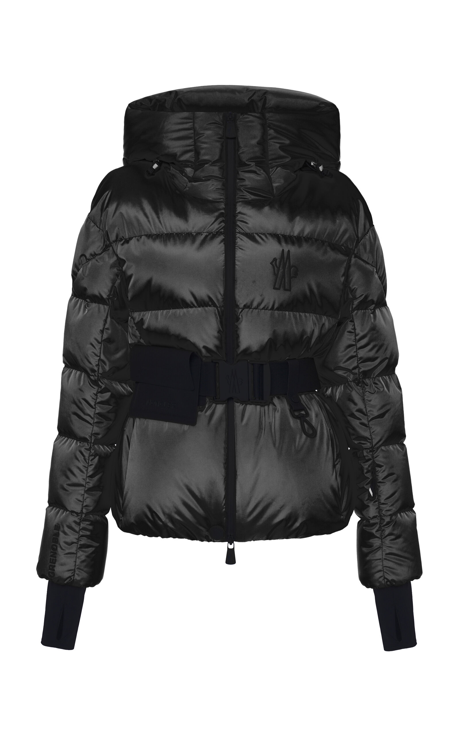 Moncler Bouquetin Belted Nylon Down Jacket In Black