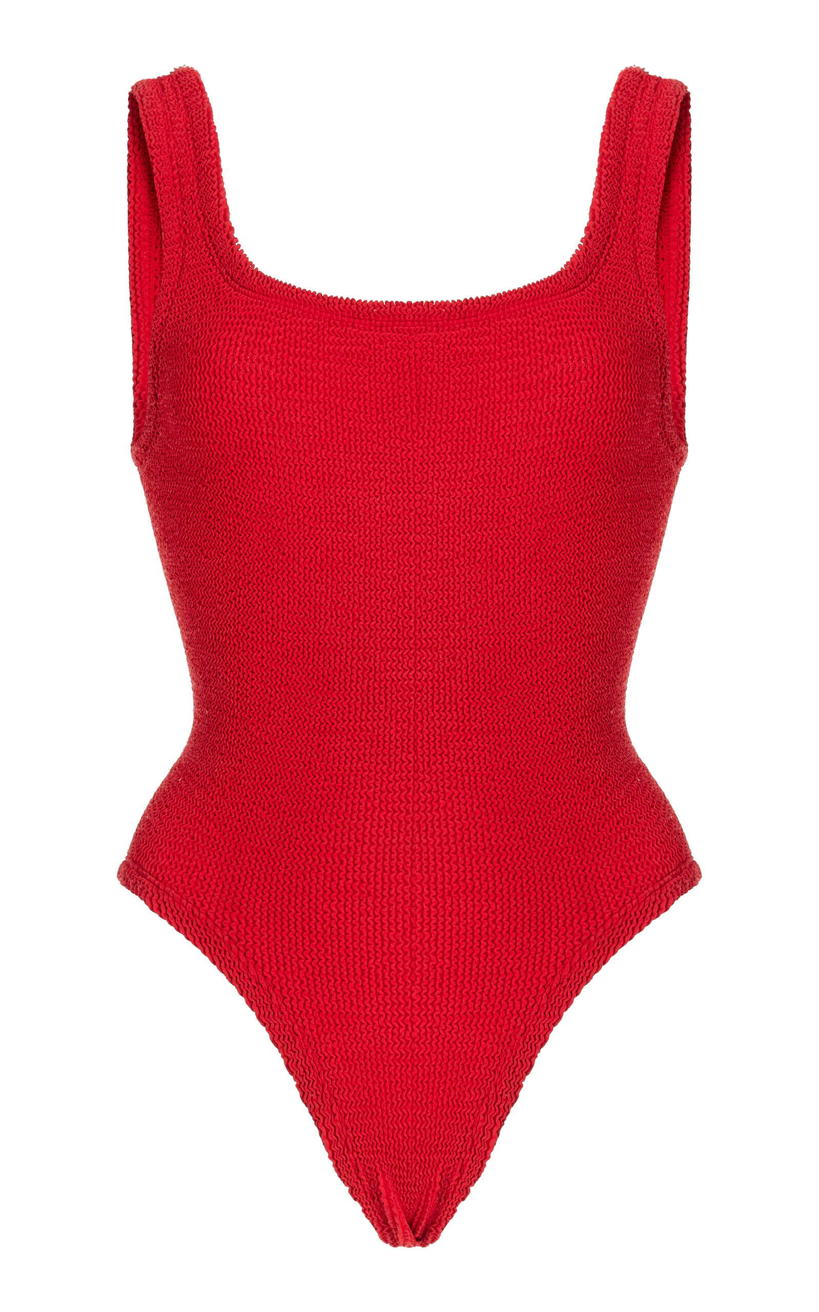 Shop Hunza G Square-neck Seersucker One-piece Swimsuit In Red