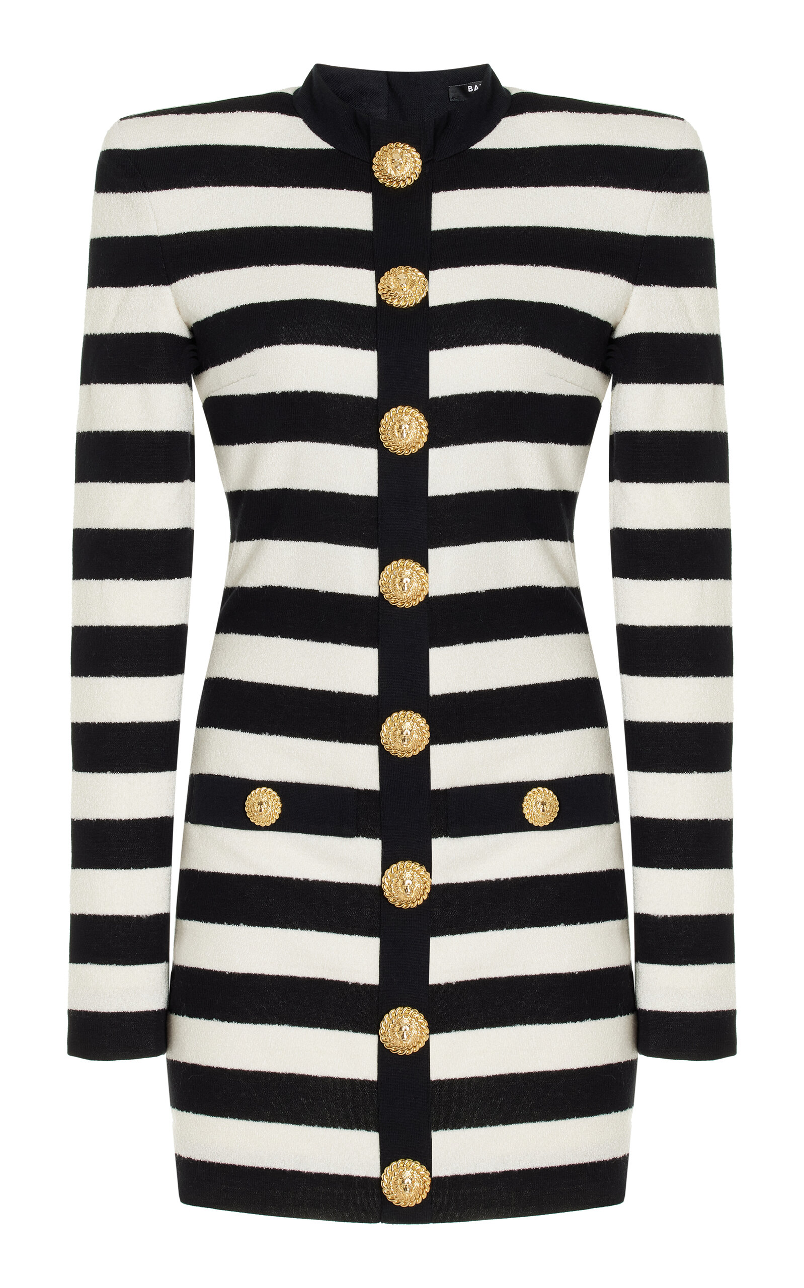 Shop Balmain Buttoned Striped Cotton-jersey Mini Dress In Black,white