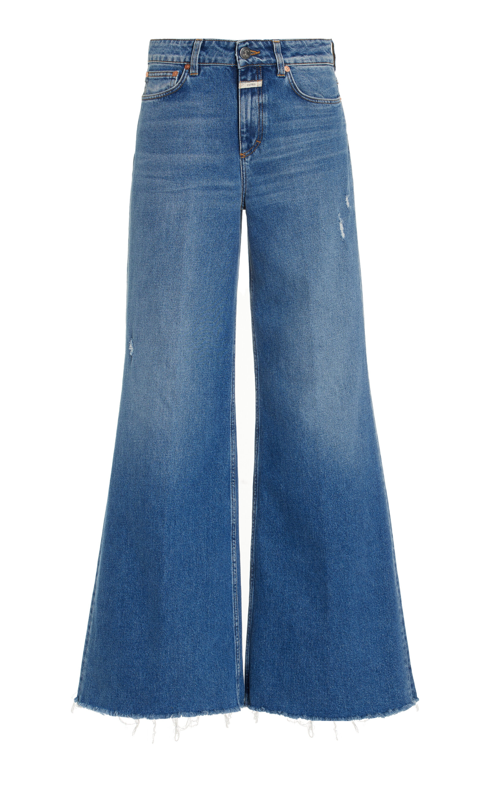 Glow-Up Distressed Stretch High-Rise Flared Jeans