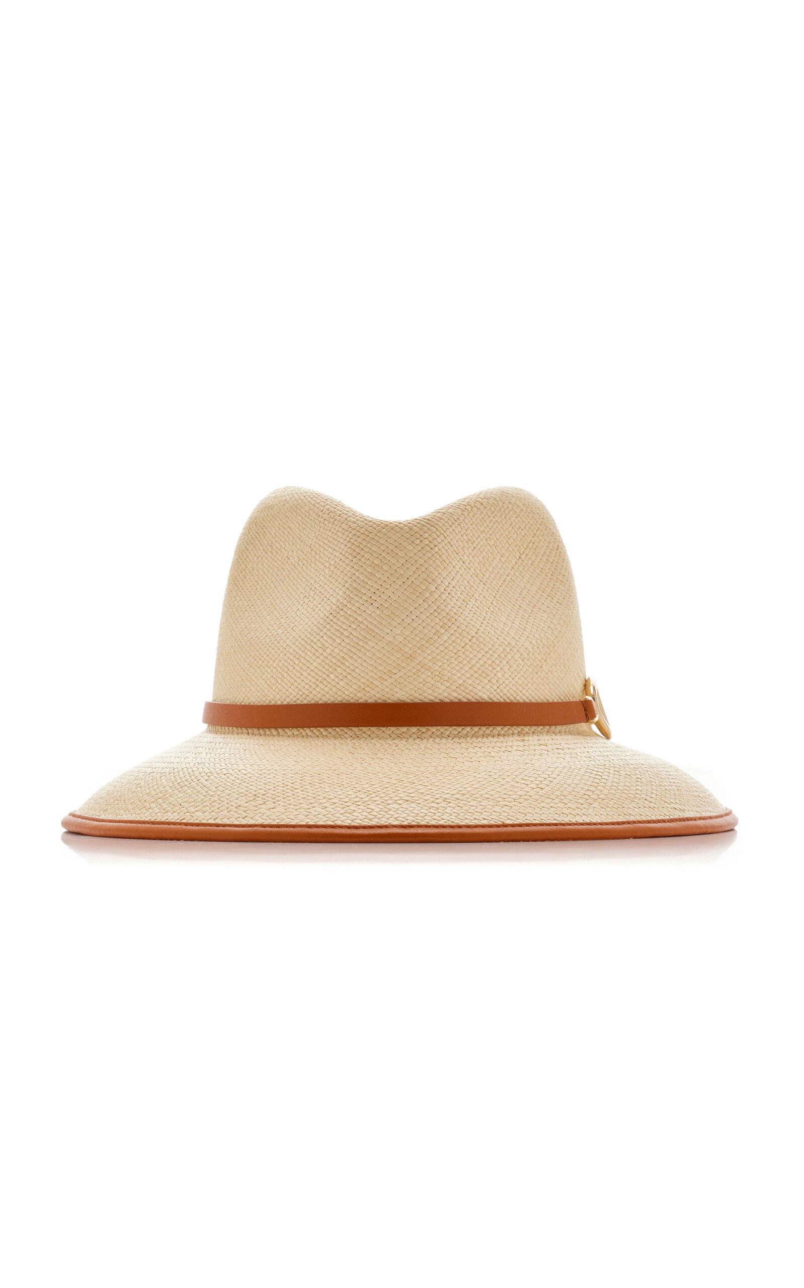 Shop Valentino Leather-trimmed Raffia Hat In Neutral