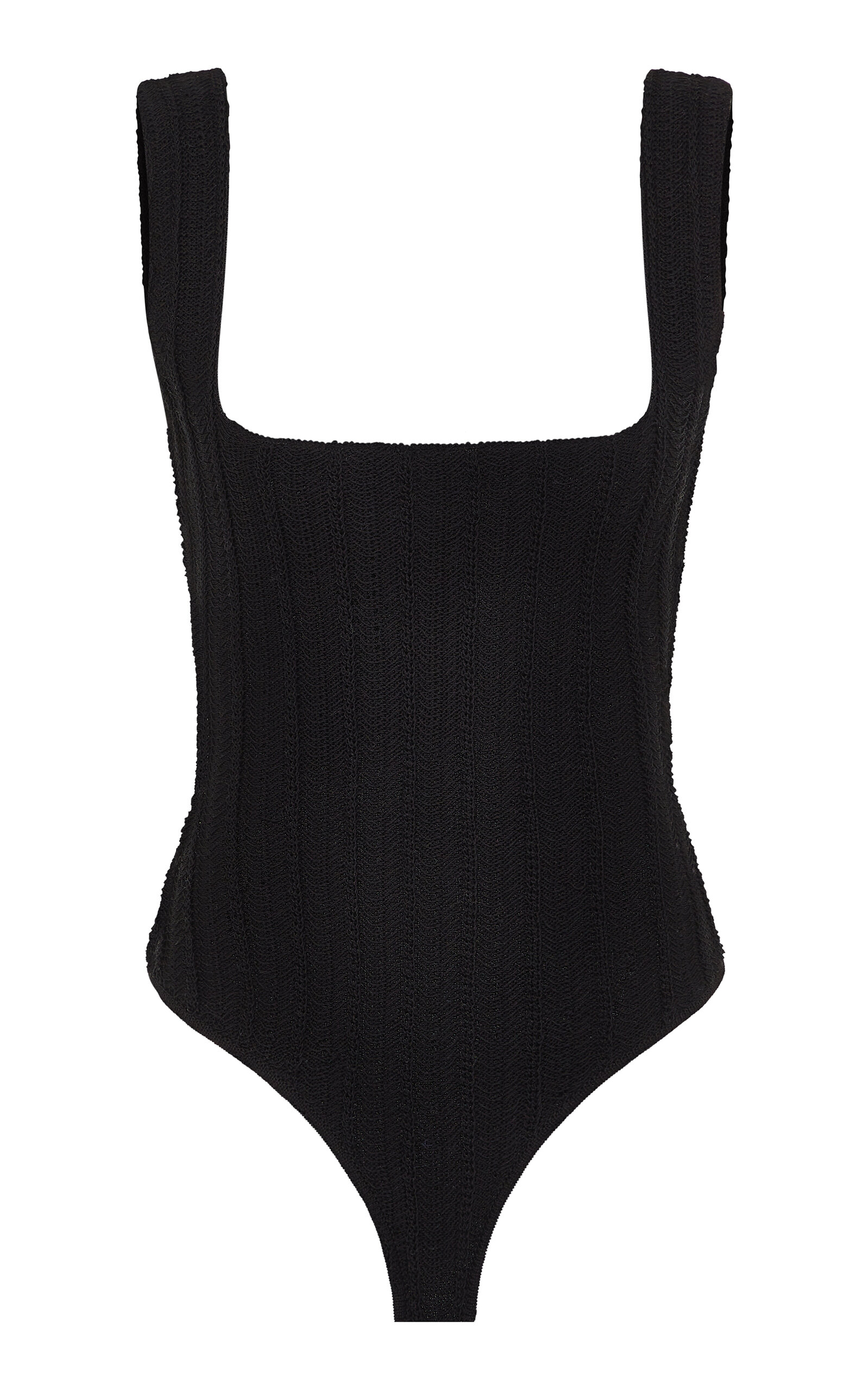 Paris Georgia Rope Seamed Cotton Knit Bodysuit In Black