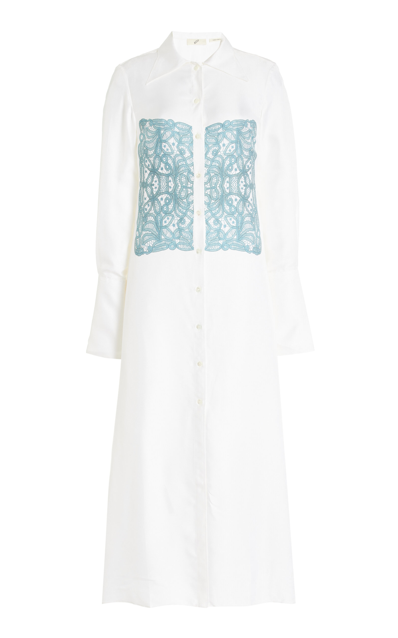 Shop Bite Studios Älv Lace-print Silk Maxi Shirt Dress In Ivory