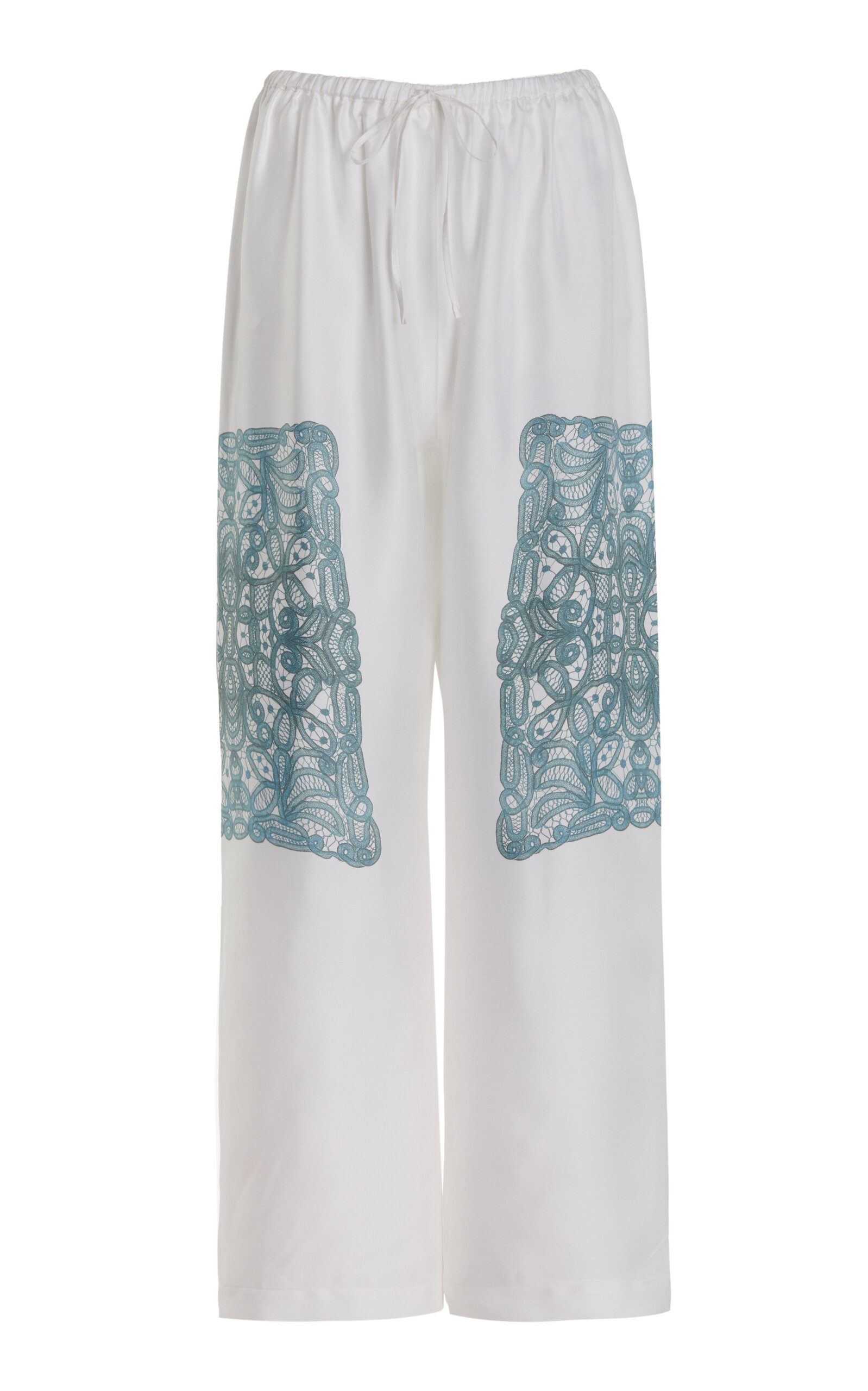 Lace-Printed Silk Trousers