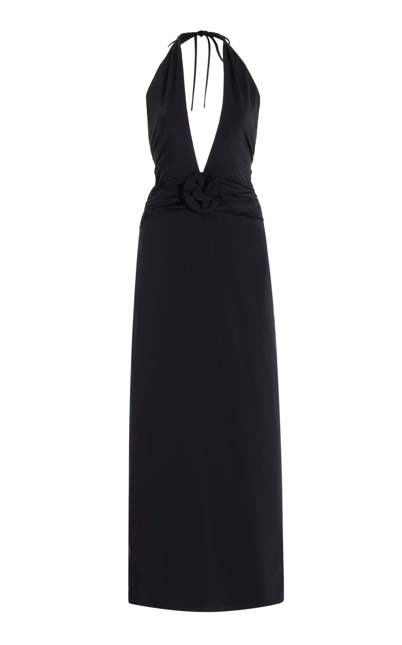 Shop Maygel Coronel Lirio Plunged Jersey Maxi Dress In Black