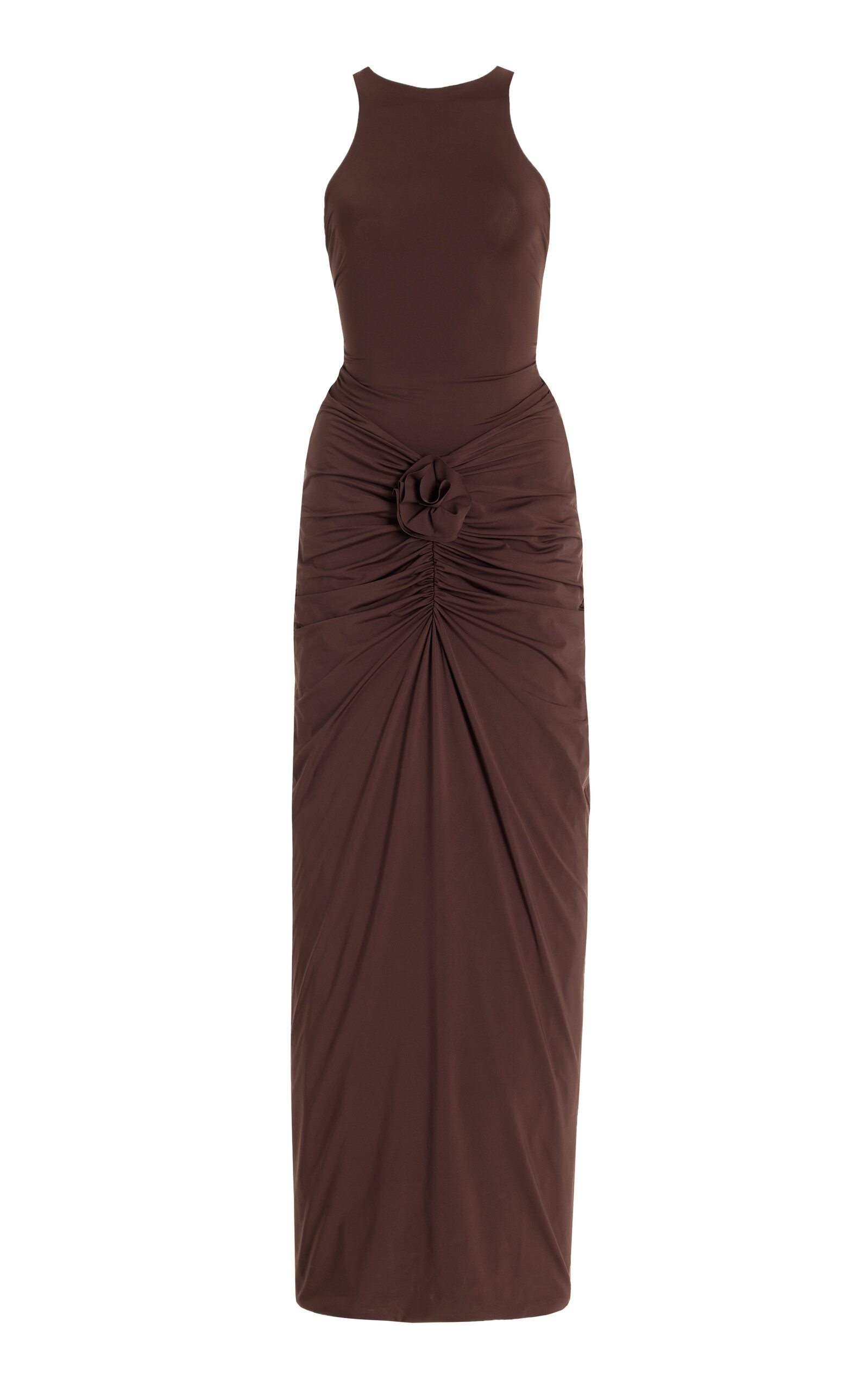 Shop Maygel Coronel Alquimia Ruched Jersey Maxi Dress In Brown