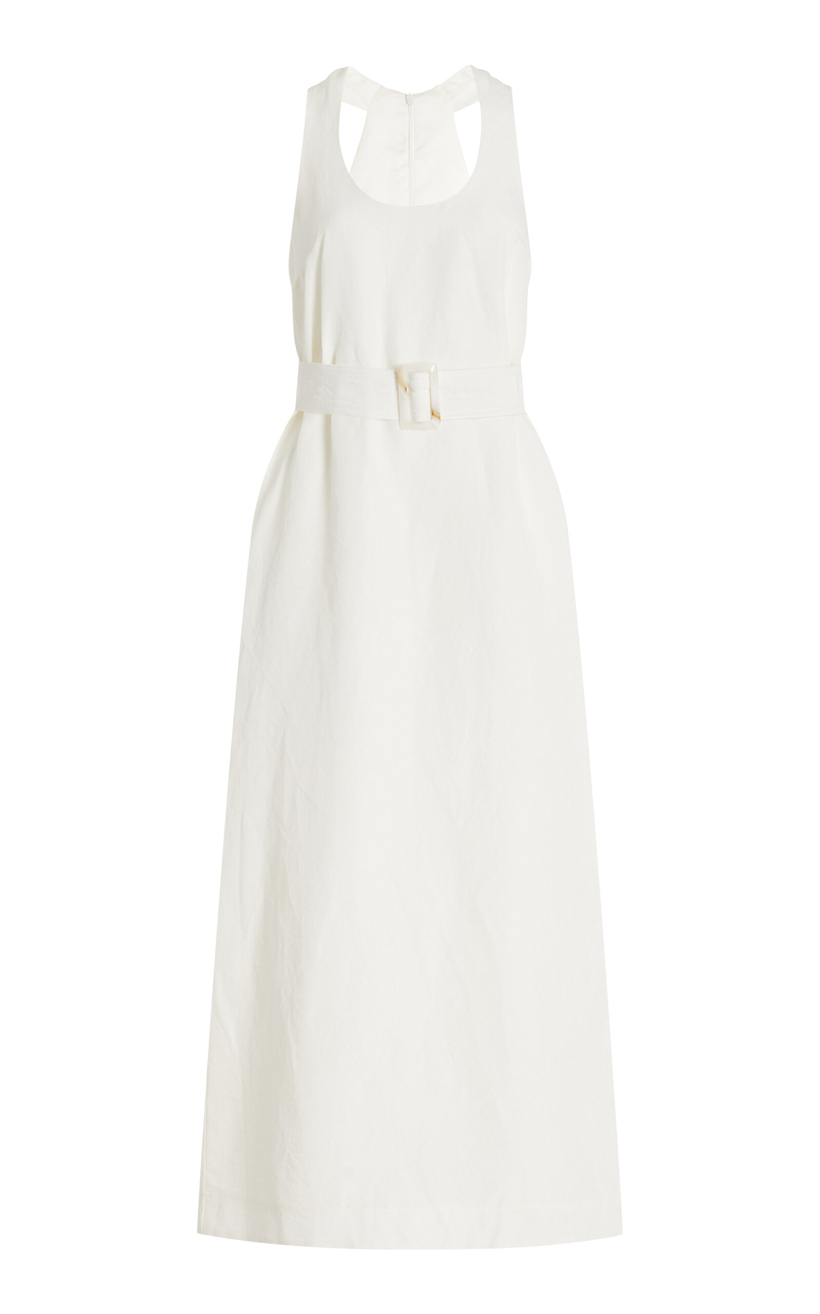 Shop Matthew Bruch Linen-blend Midi Tank Dress In White