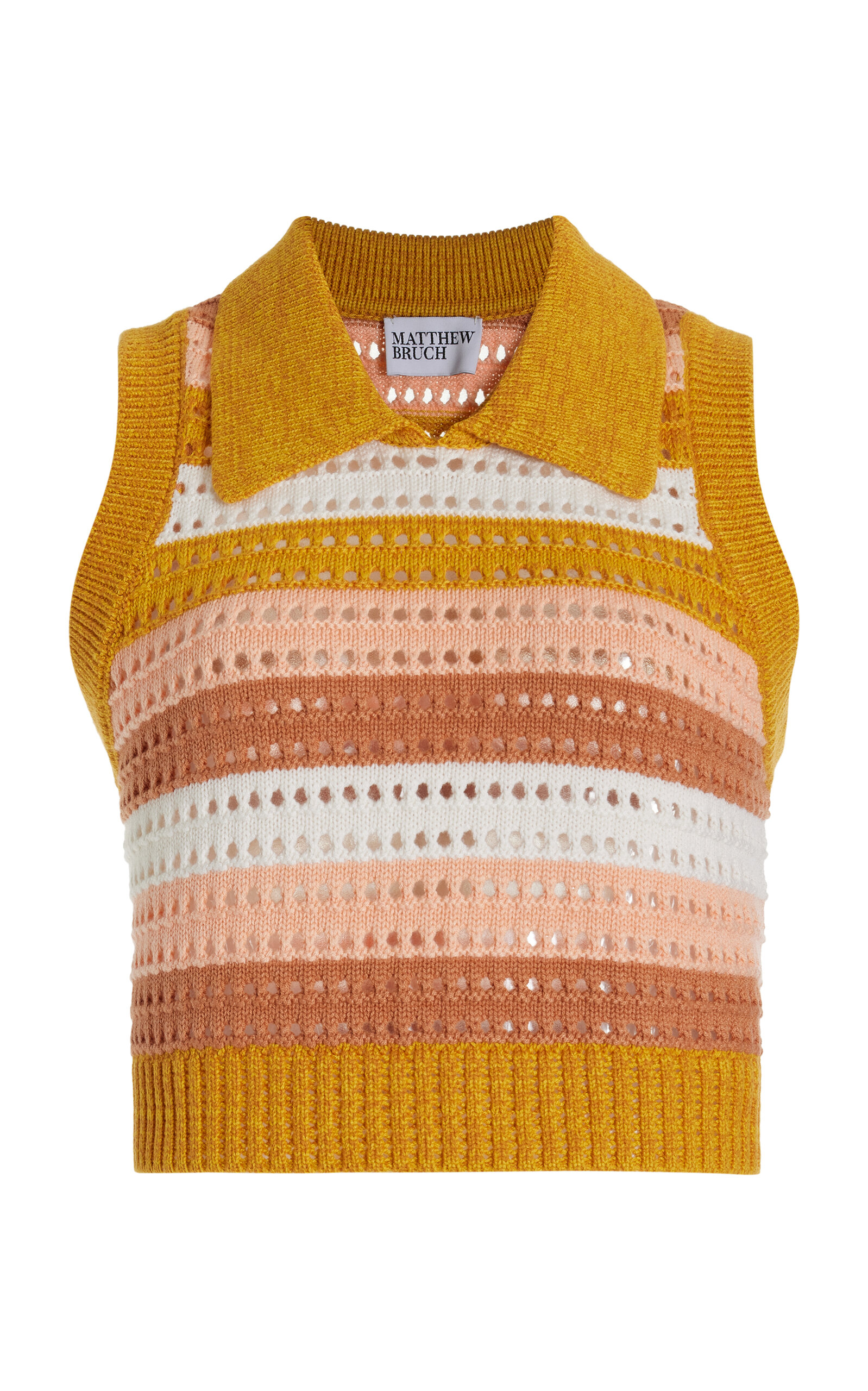 MATTHEW BRUCH CROPPED KNIT-MESH COLLARED TANK TOP 