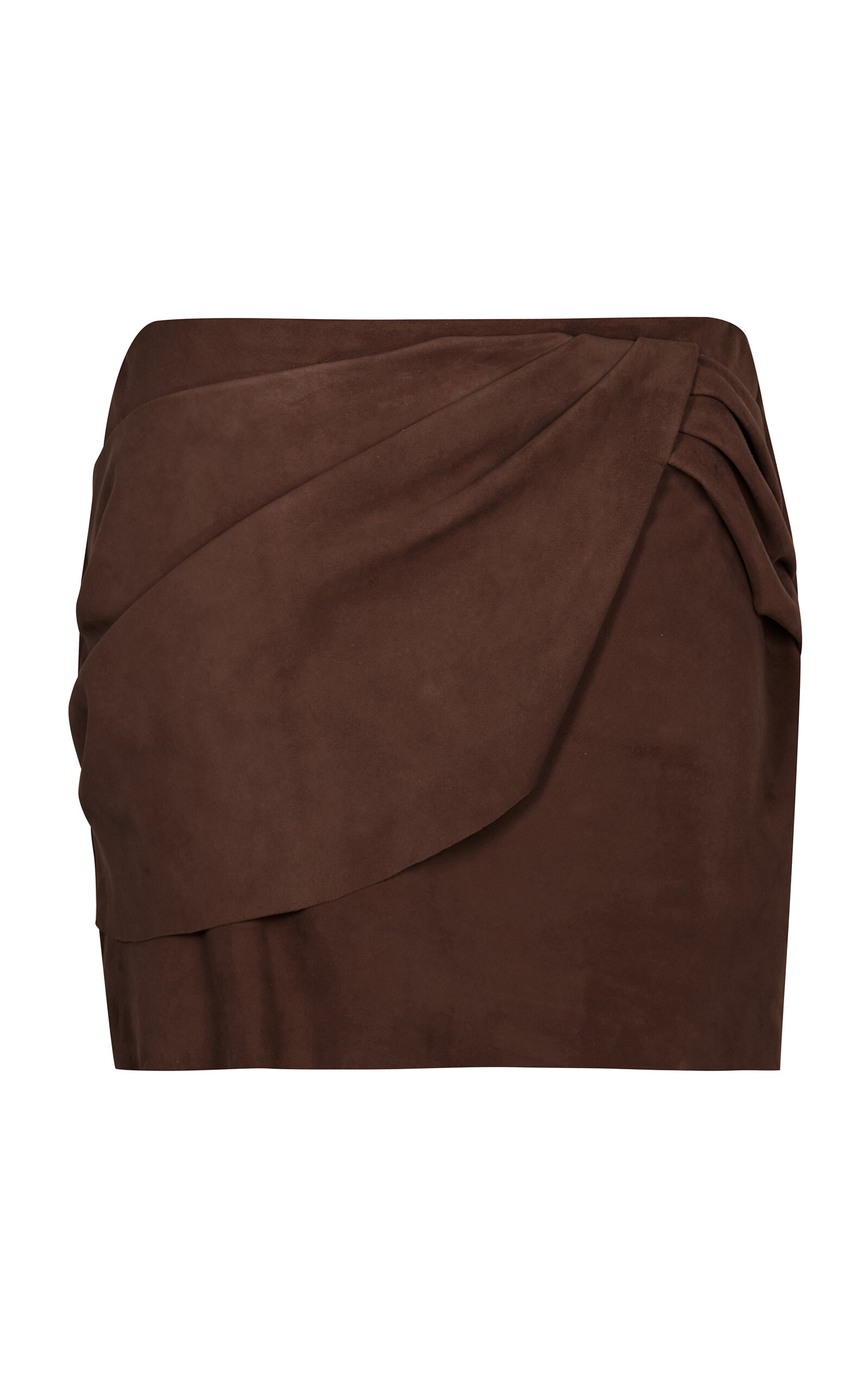 Johanna Ortiz Buffalo Dressing Gown Gathered Suede Mini Skirt In Brown