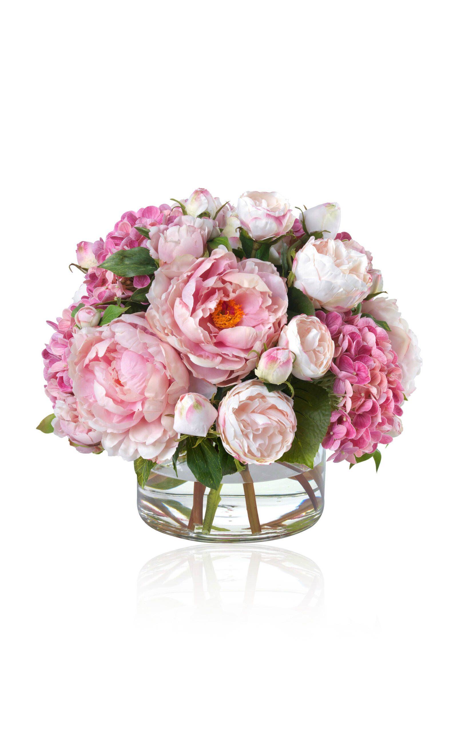 Diane James Designs Hydrangea; Roses And Peonies In Glass Vase In Pink